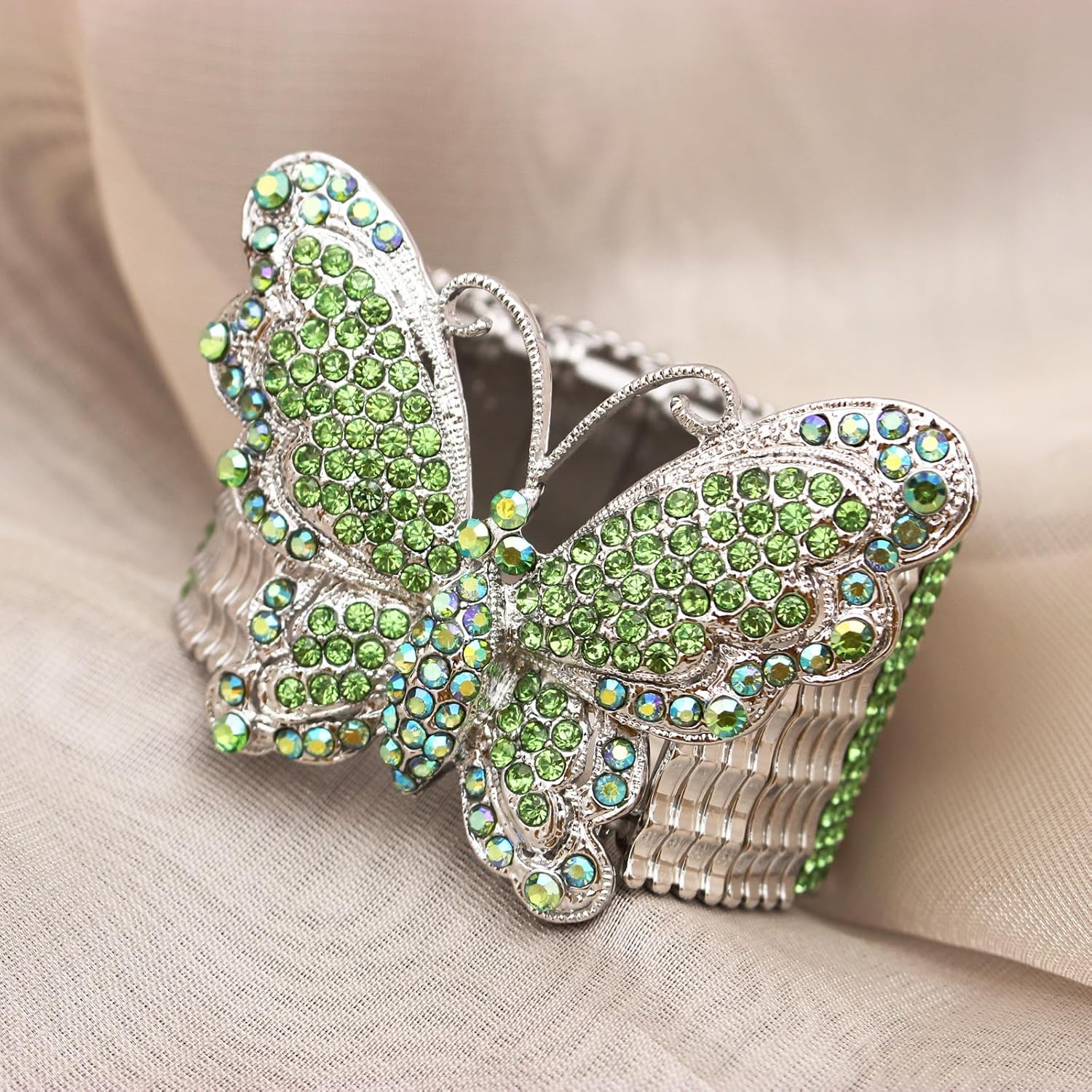 Elegant Wedding Bridal Austrian Crystal Butterfly Shaped Stretch Bangle Elastic Brides Bridesmaid Bracelet Jewelry for Women - Image 3