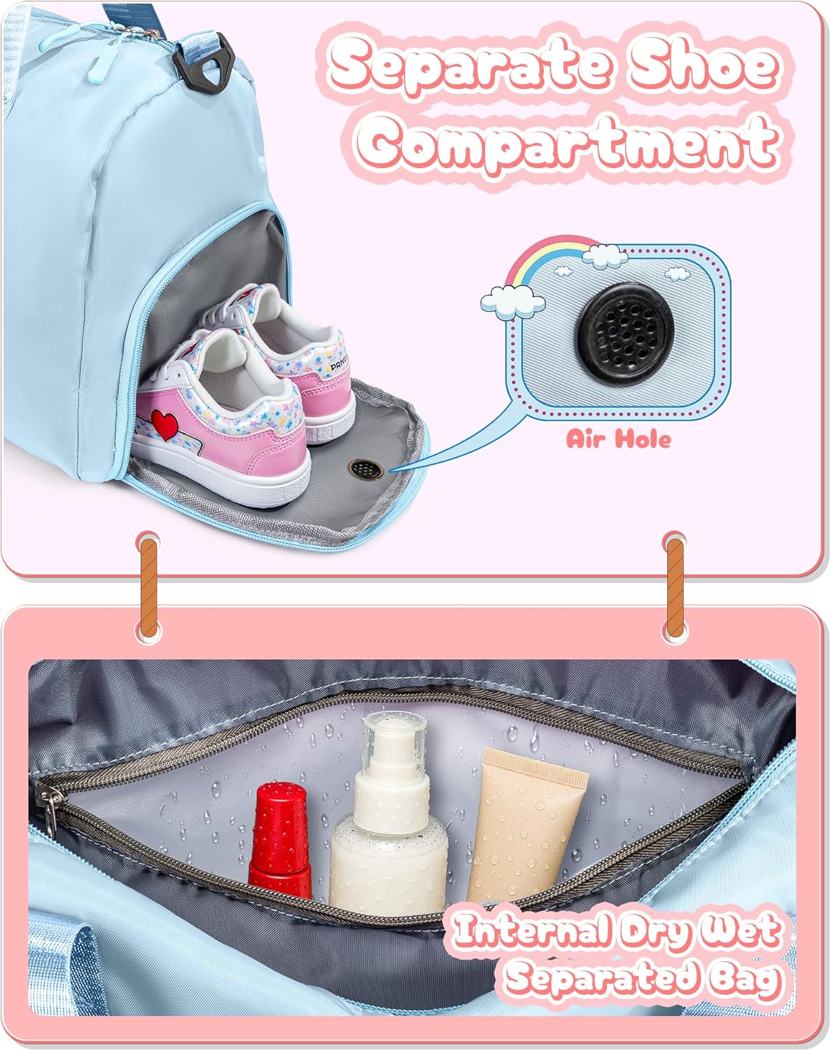 Birthday Gift for Granddaughter-Girl Gym Bag with Shoe Compartment, Kid Personalized Weekender Overnight Bags, Initial Travel Tote with Makeup Pouch, Gifts for Girls (Letter Z) - Image 7