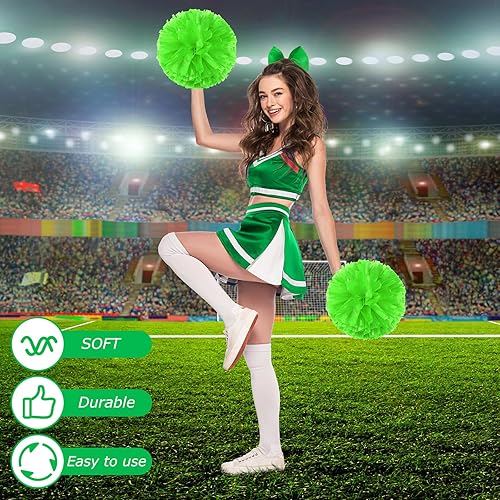 Miniatura 111 de Hanaive 3 pompones de animadora y lazo grande para animadora para el pelo, suministros metálicos para animadora de espíritu de equipo, deportes