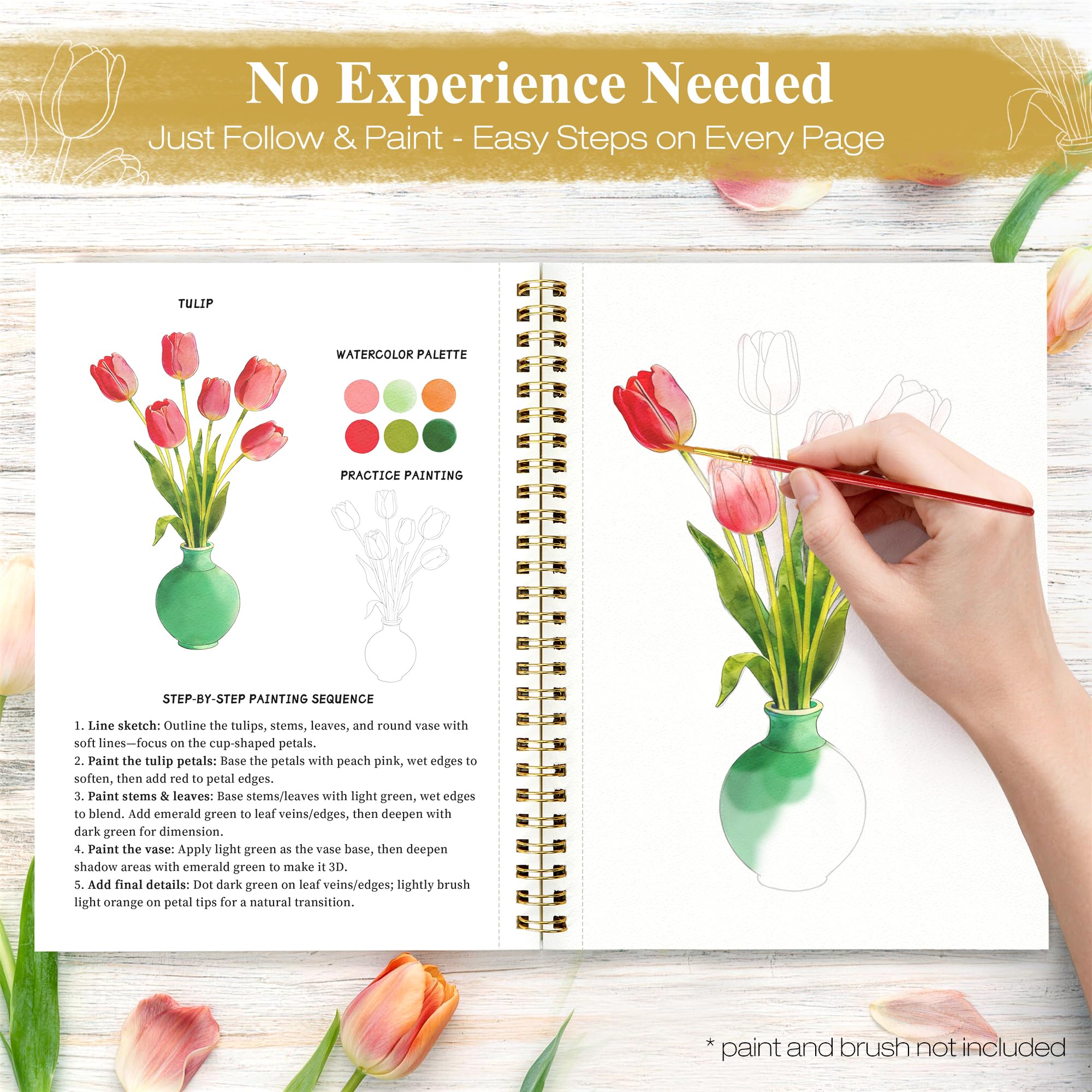 Watercolor Workbook for Beginners - Floral Painting Kit -3