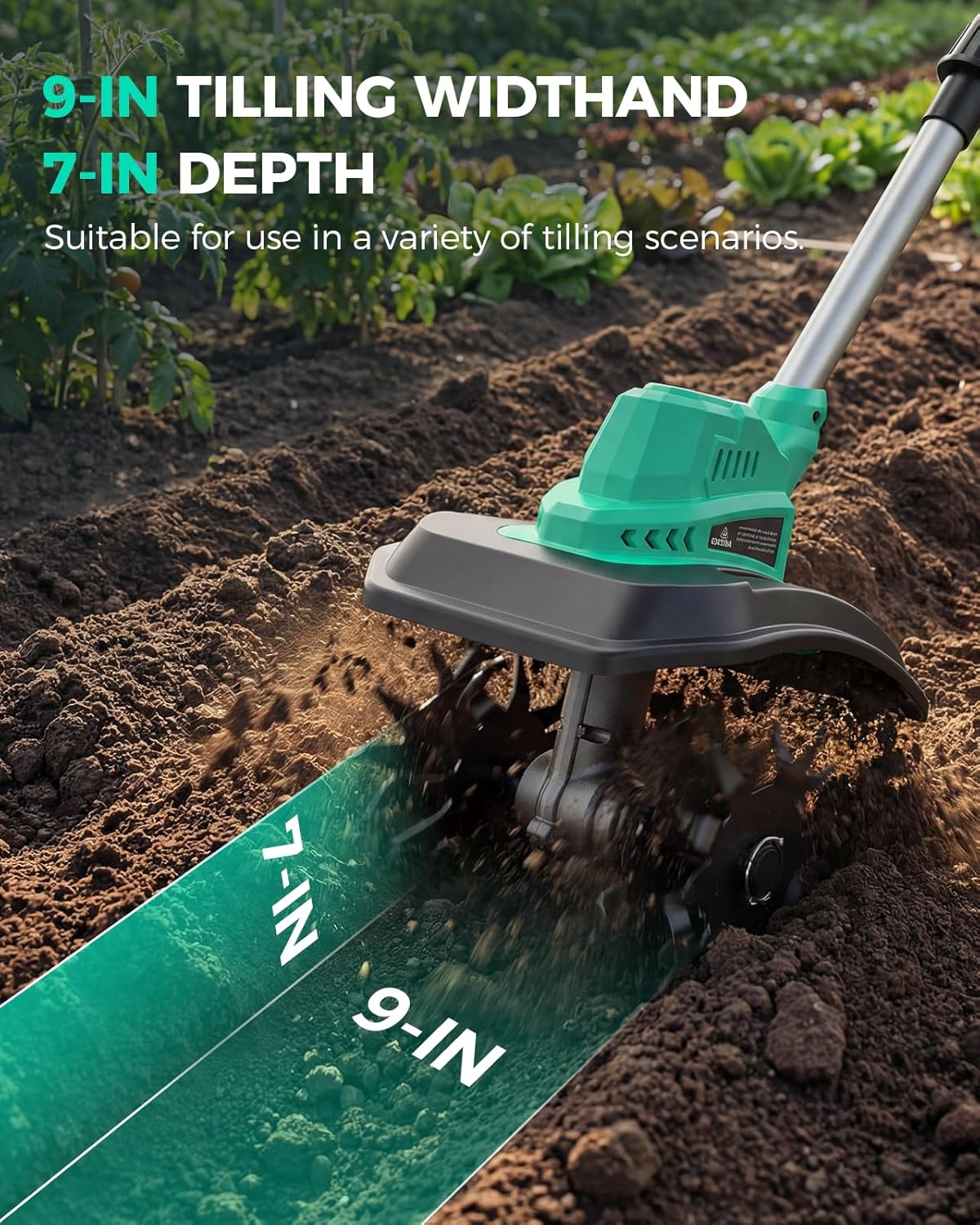 21V Cordless Tiller Cultivator for Gardening, 350 RPM Electric Garden Tiller with 2×3.0Ah Batteries, 9-Inch Tilling Width 7-Inch Depth Lightweight Hand Tiller for Soil Cultivation, Lawn, Composting