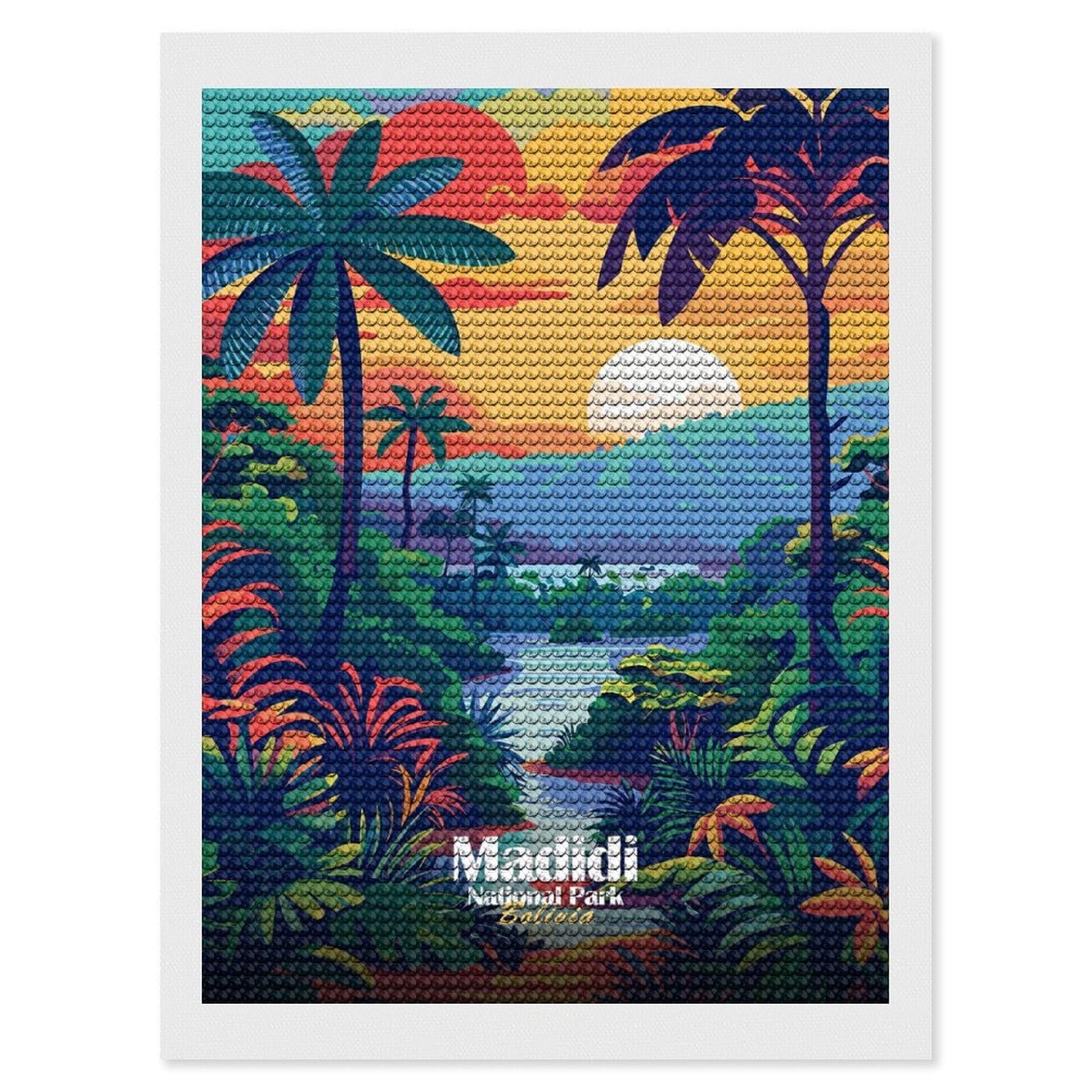 Junmoney Madidi National Park, Bolivia Illustration DIY Diamond Art Canvas Kit 12"x16", Complete Accessories, Creative Leisure Activity, Home Wall Decor, Gift Idea