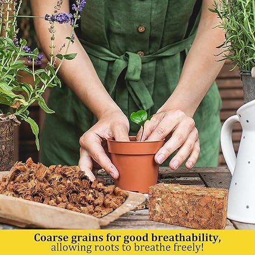 Miniatura 5 de Paquete de 6 sustratos de chips de coco para plantas, ladrillo de cáscara de coco 100% orgánico de 6.6 libras con baja EC y pH equilibrado, sustrato