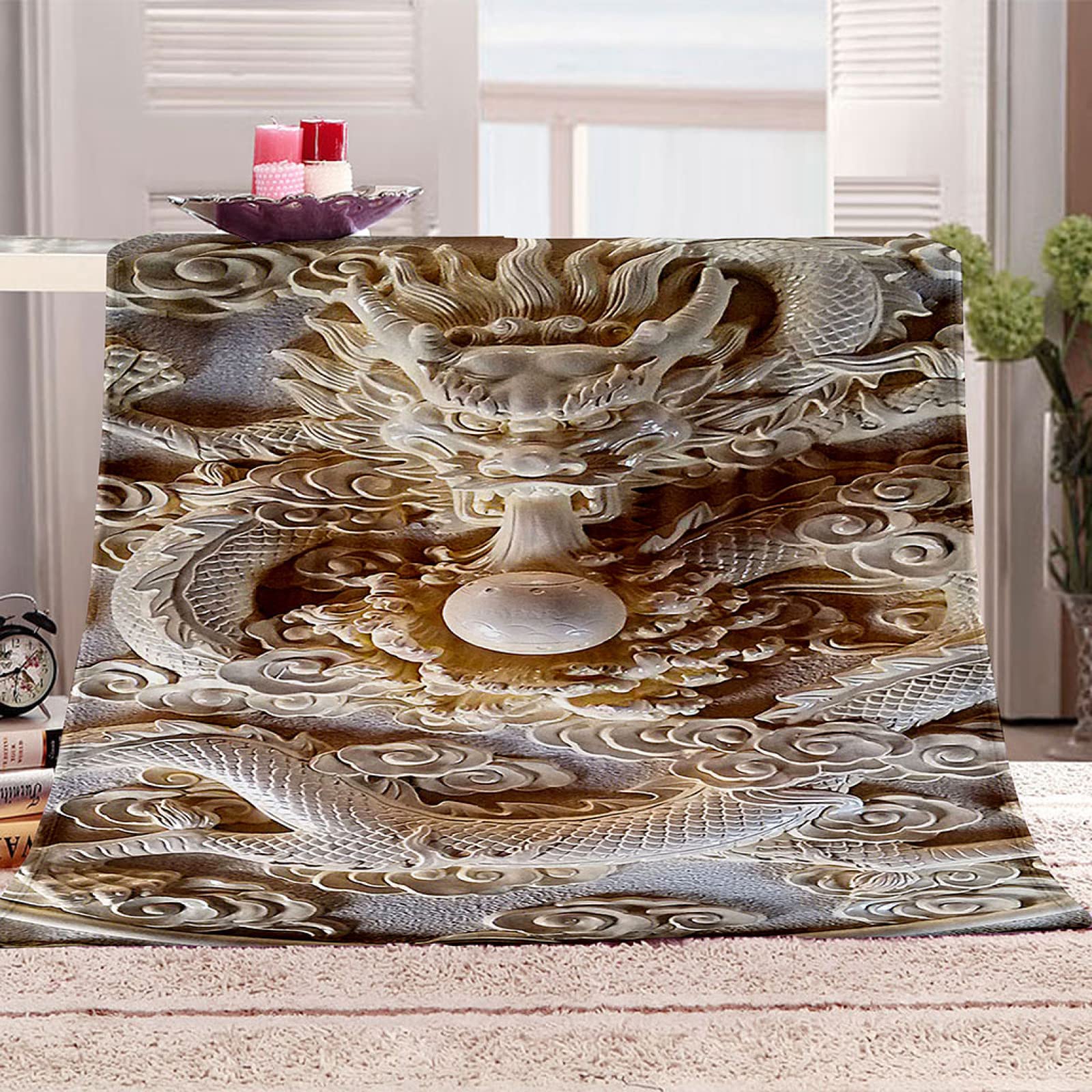 Couverture en flanelle dragon 3D VACSAX plaid polaire doux 140x200cm pour canapé salon et lit