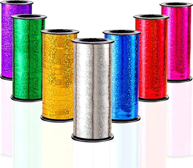 Geviro 7 Pack Crimped Curling Ribbon Metallic Balloon Ribbon Shiny Wrapping Ribbon for Wedding, Birthday Party,Baby Shower, Crafts