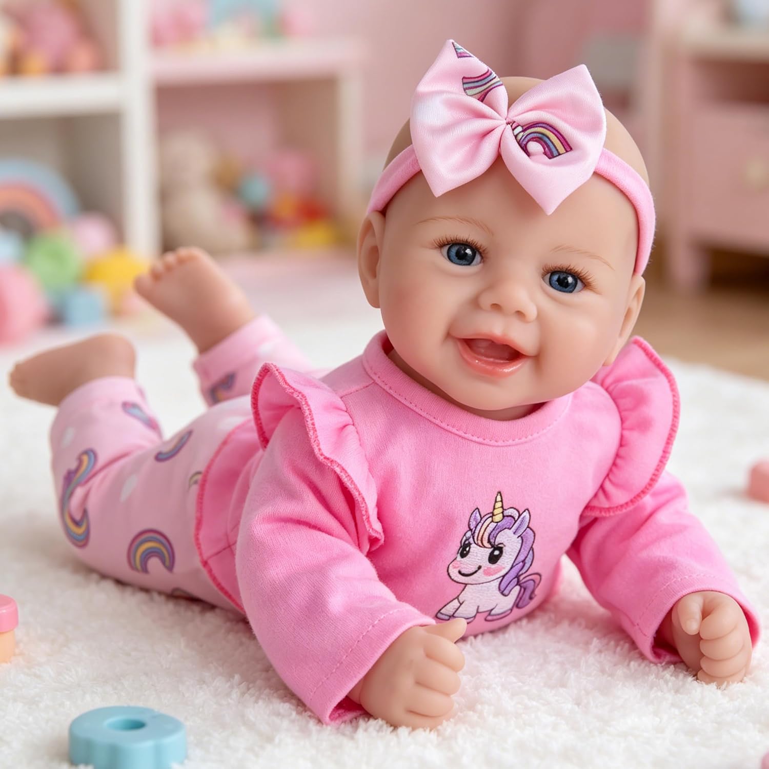 EKOKIZ Realistic Baby Doll Girl 17 Inch - Soft Body Lifelike Reborn Doll with Clothes and Feeding Set, Real Life Baby Dolls Gift for Kids Age 3+ Birthday, Pretend Play