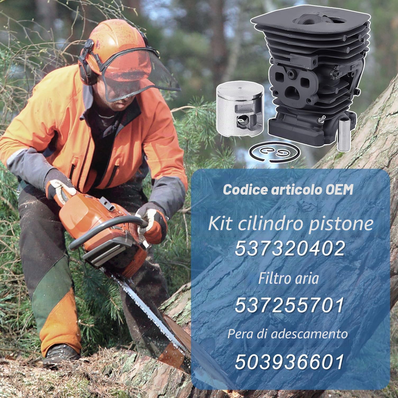 Kit Pistone e Cilindro per Husqvarna 455 460 Rancher, Ricambi Motosega 47mm Cilindro + Pistone + Filtro Aria + Candela + Tubo del Carburante Accessorio Pezzi 15 in 1