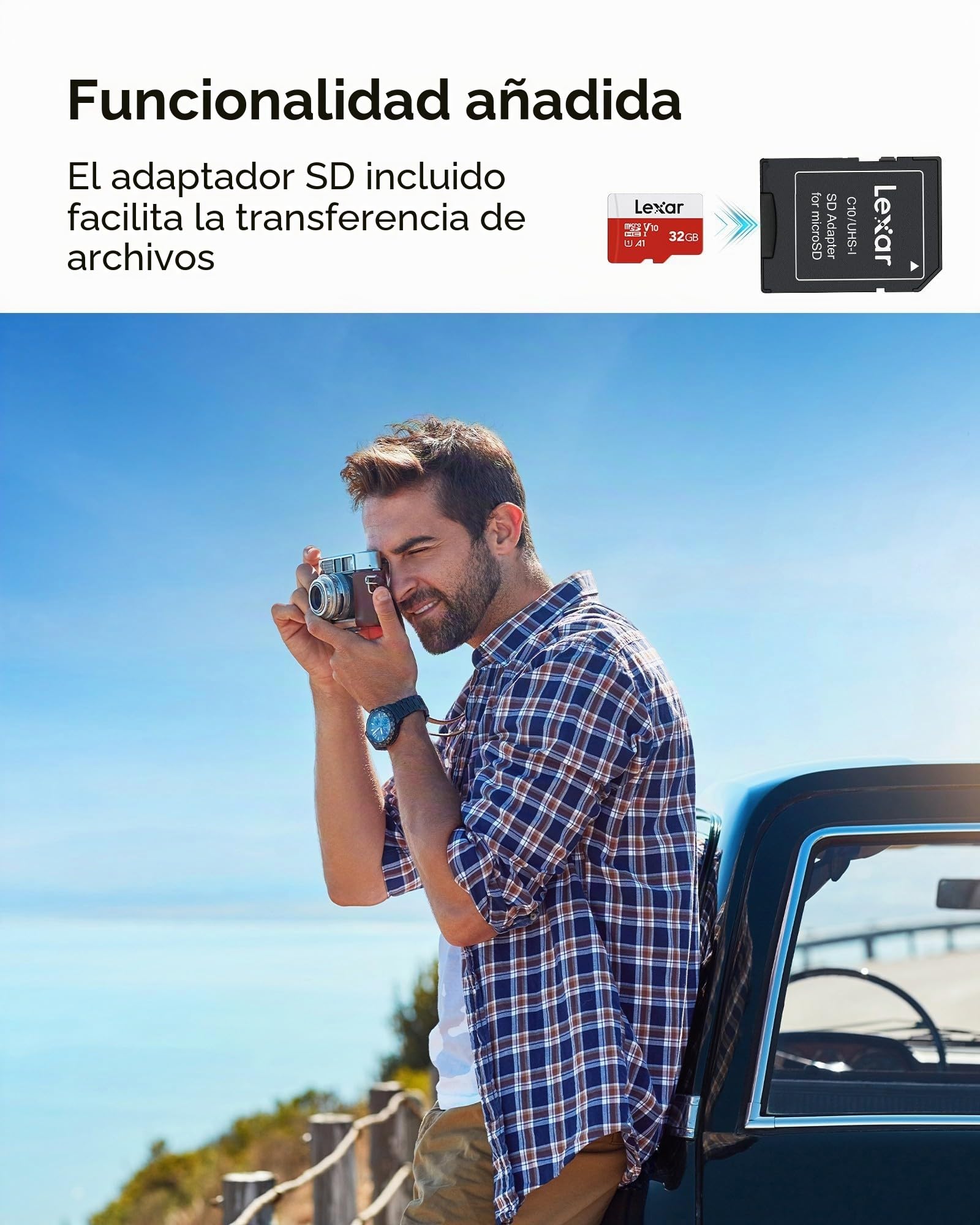 Lexar Tarjeta Micro SD 32 GB, hasta 100 MB/s de Lectura, A1, U3, C10, V10, 4K, Full HD, Tarjeta de Memoria con Adaptador SD, microSDXC UHS-I para teléfono, videocámara, Switch, GoPro, Tableta
