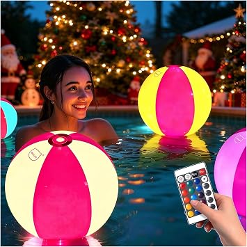 Pool Toys 16 Inch 5 Pack- LED Beach Ball with Remote Control,Suitable for Pool Games Night Summer Pool Party,Outdoor Everybody Family Games
