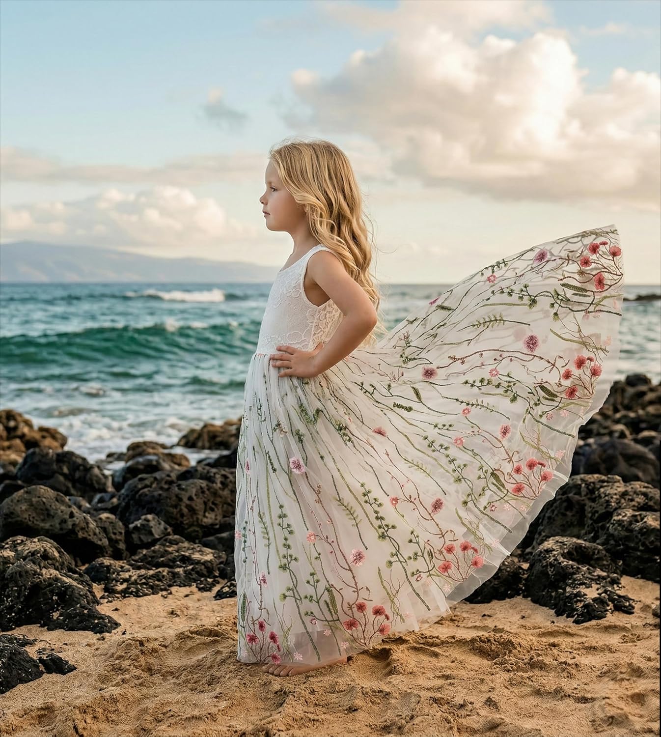 2Bunnies Girl Floral Embroidered Tulle Flower Lace A-Line Garden Flower Girl Dress
