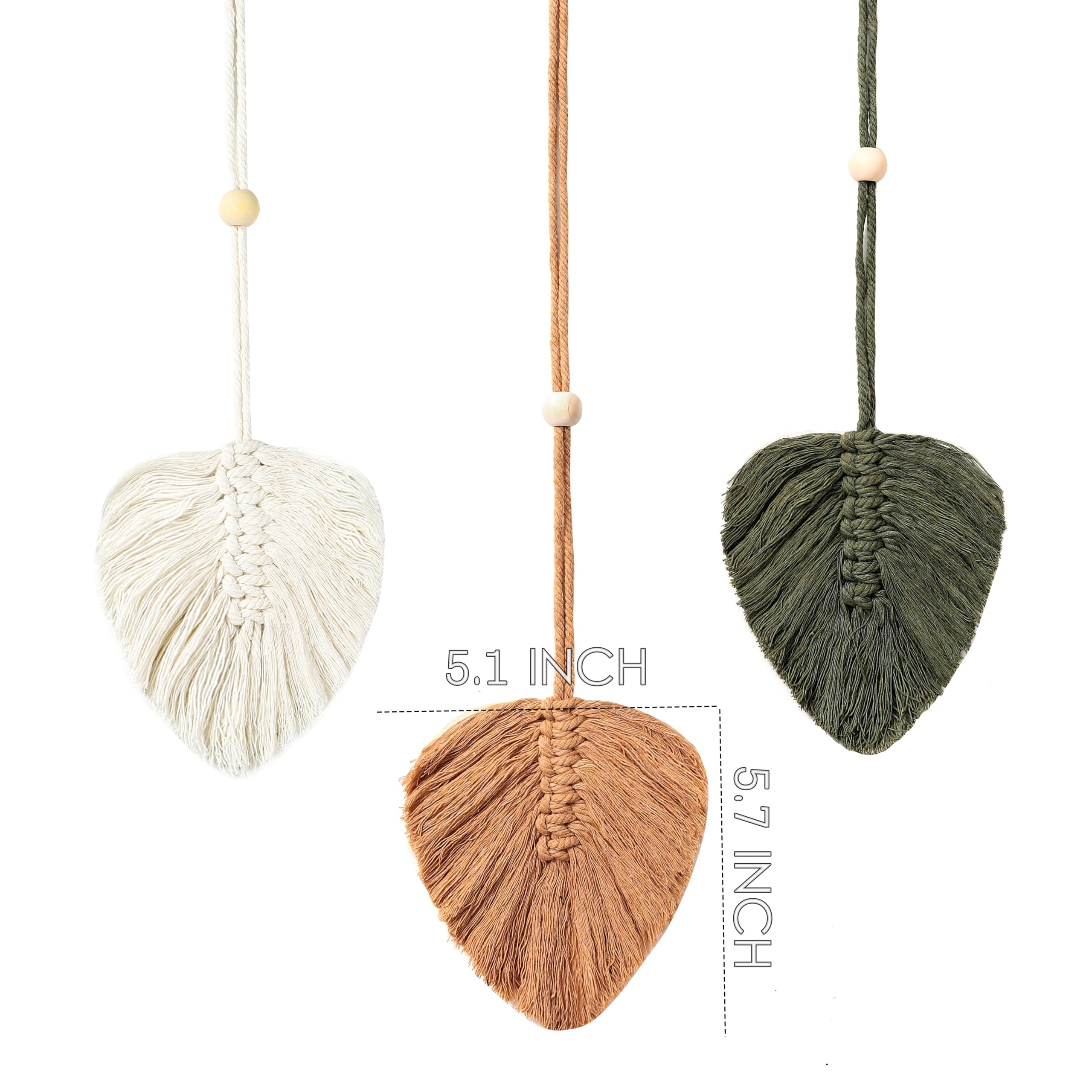 Grande Tapisserie Murale Macramé Bohème Feuilles Vertes - 43x80 Cm Style Chic Naturel Beige Vert Marron