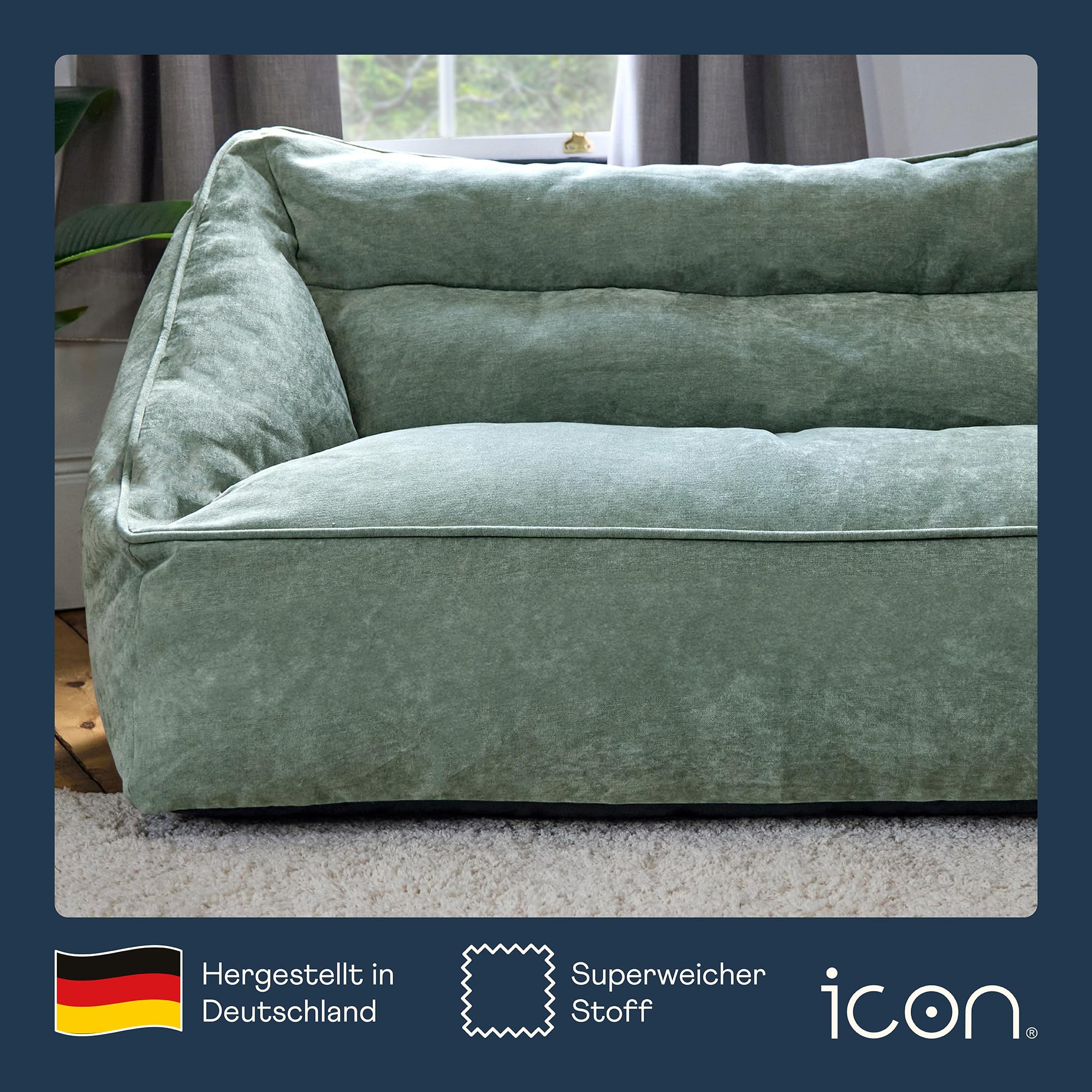 Icon Cecilia Sitzsack Sofa, Salbeigrün, Flauschiger Chenille Stoff, 2 Sitzer Sofa für Erwachsene, Riesensitzsack mit Füllung, Bequemer Sessel, Lounge, Wohnzimmer, Deko Wohnzimmer