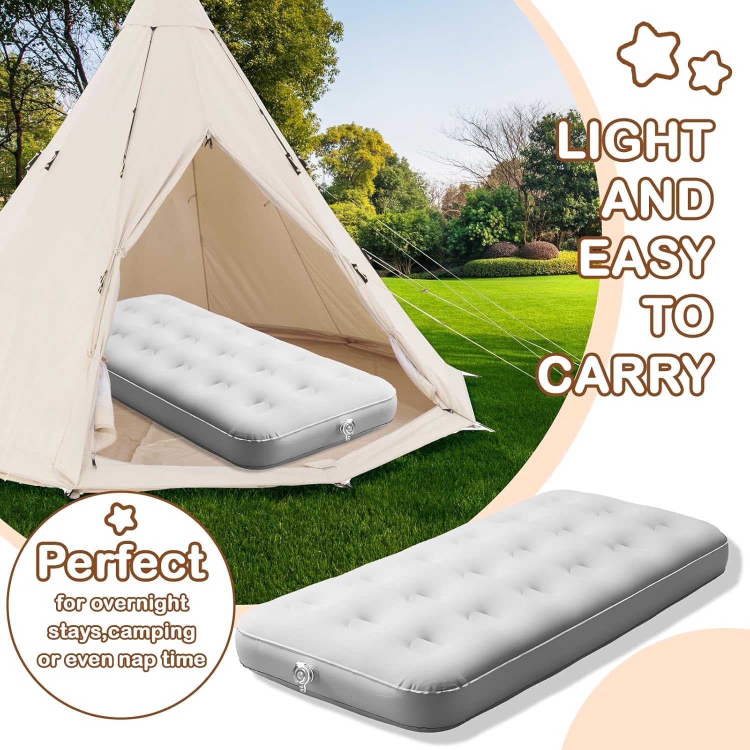 2 Pack Kids Air Mattress Inflatable Toddler Beds Comfort Flocked Blow up Mattress,Foldable Portable Airbed for Sleepover Home Travel Camping Party - 55 x 27.6X 8.7 Inch,Grey
