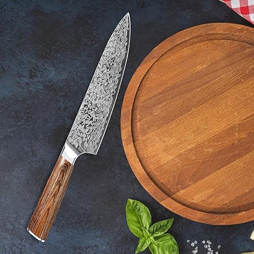 Miniatura 8 de Cuchillo de chef de 8 pulgadas Cuchillos de cocina de Damasco profesional japonés con mango de palisandro