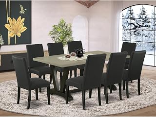 Modern 9-Piece Dining Set - Wood Table8 Upholstered Chairs - Kitchen Dining Room Furniture