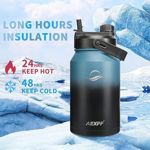 Miniatura 3 de AEXPF Botella de agua aislada de 64 onzas con tapa de tres usos, botella de agua de doble pared de acero inoxidable al vacío de boca ancha con