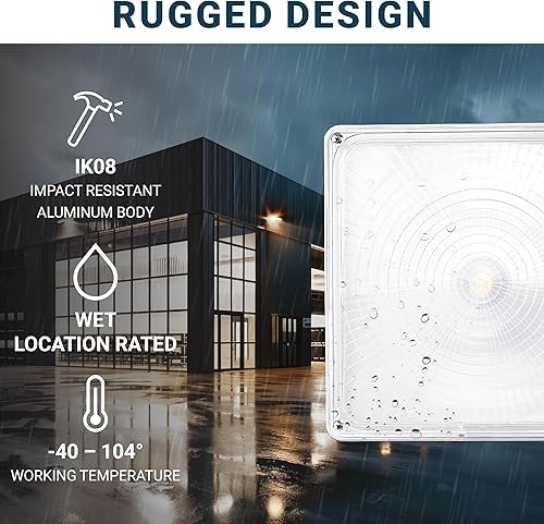 Miniatura 6 de PARMIDA - Luz LED para toldo, 45 W, 0-10 V regulable, 110-277 VAC, IP65 impermeable, certificación ETL, 5000 K (luz de día), 9.6 x 9.6 pulgadas,