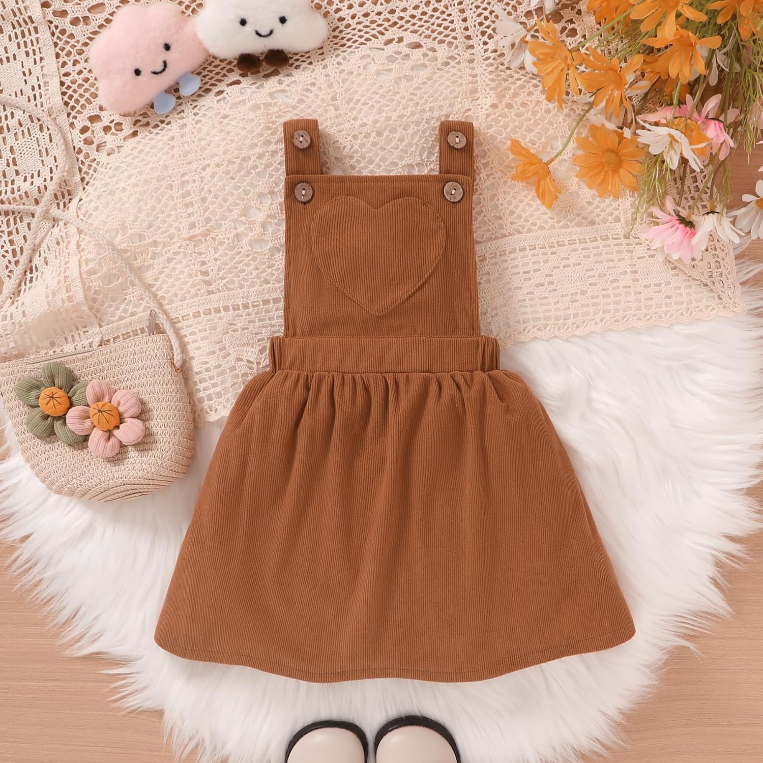 Toddler Baby Girl Fall Overall Dress 3/4 Flare Sleeve Shirt Corduroy Skirt Jumper 2Pcs Autumn Outfit Sets 1-5T - Image 6