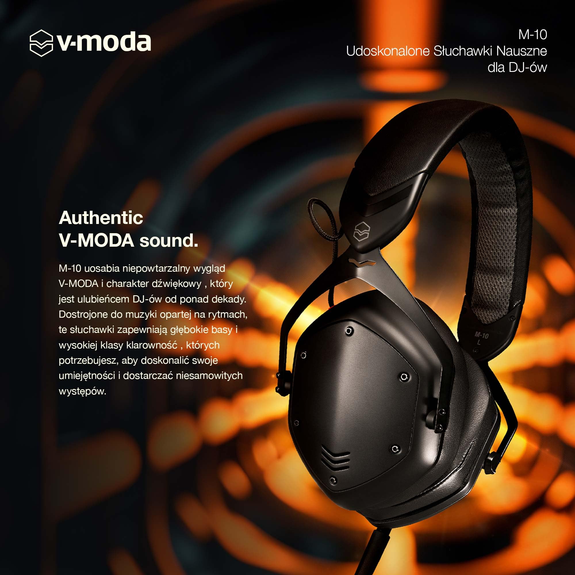 V-MODA M-10 | ODoskonałe Słuchawki Nauszne dla DJ-ów | Dostrojone dla DJ-ów M do Muzyki Opartej na Beatach | Głębokie Basy z Wysokiej jakości klarownością | Poduszki z Pianki Memory Foam | Czarny