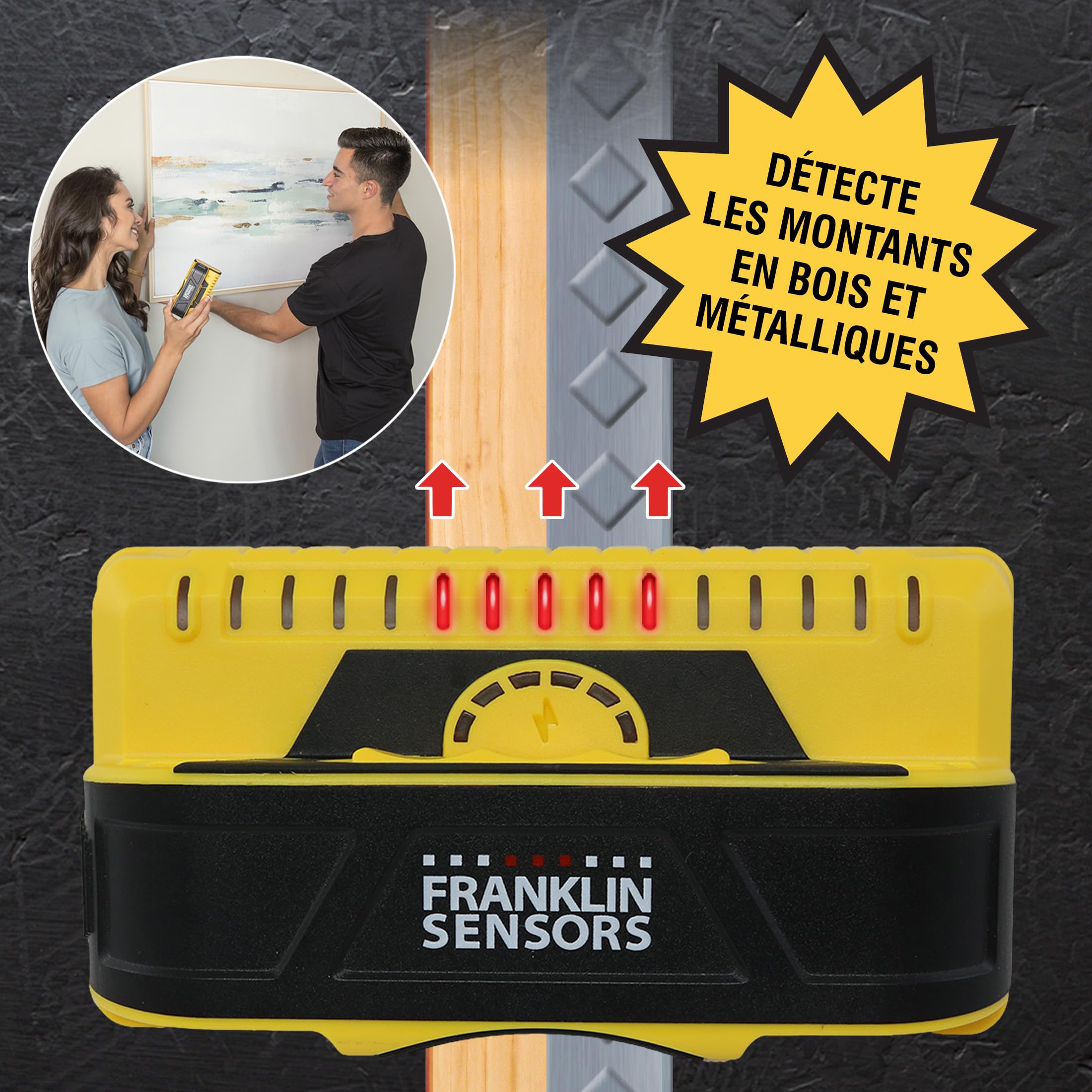 Franklin Sensors ProSensor M155/M150 Détecteur de Montants Professionnel 9 capteurs Précision Maximale Détecte Clous Bois Métal Jaune