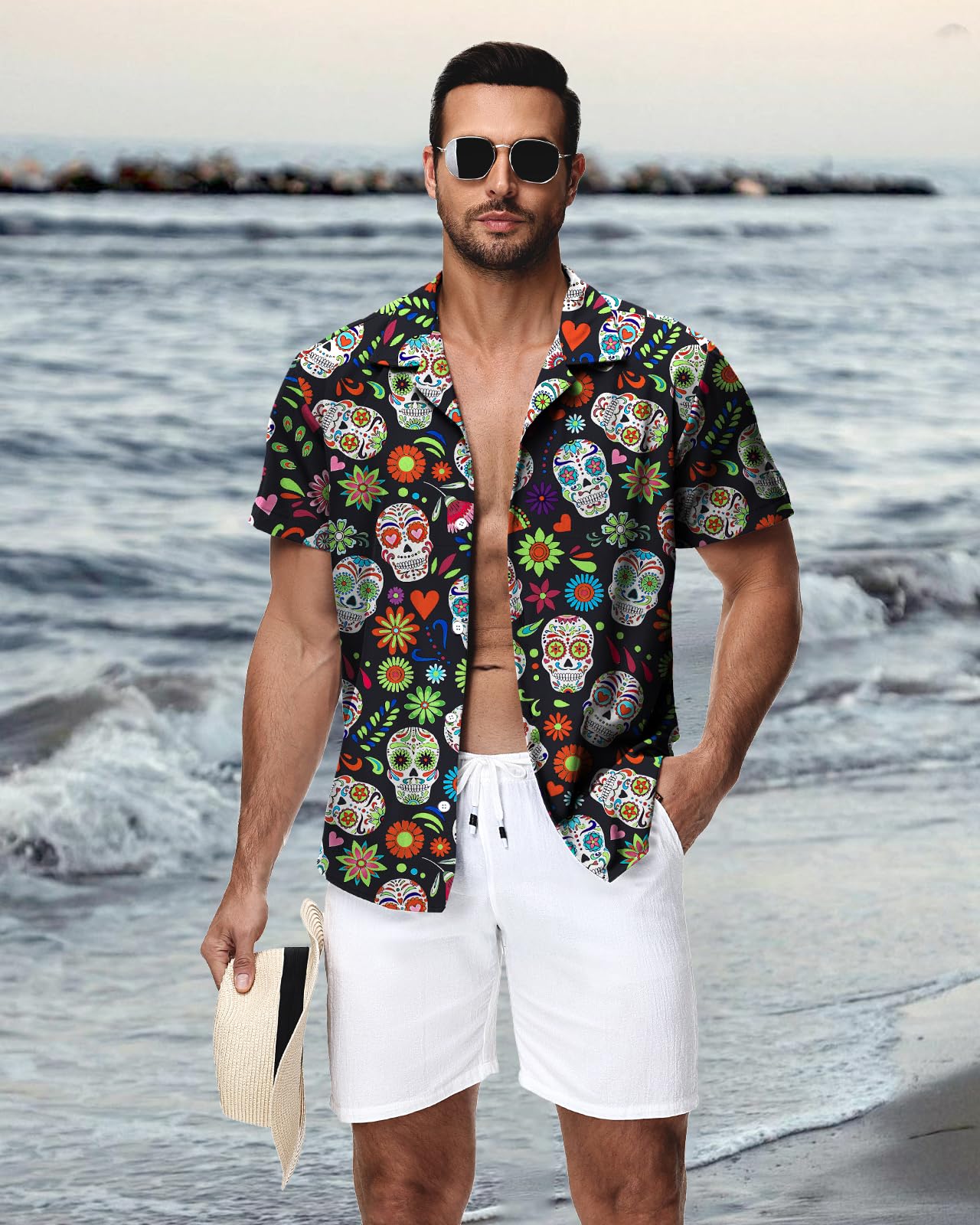 HMIYA Hawaii Hemd Männer Hawaiihemd Herren Kurzarmhemd Button Down