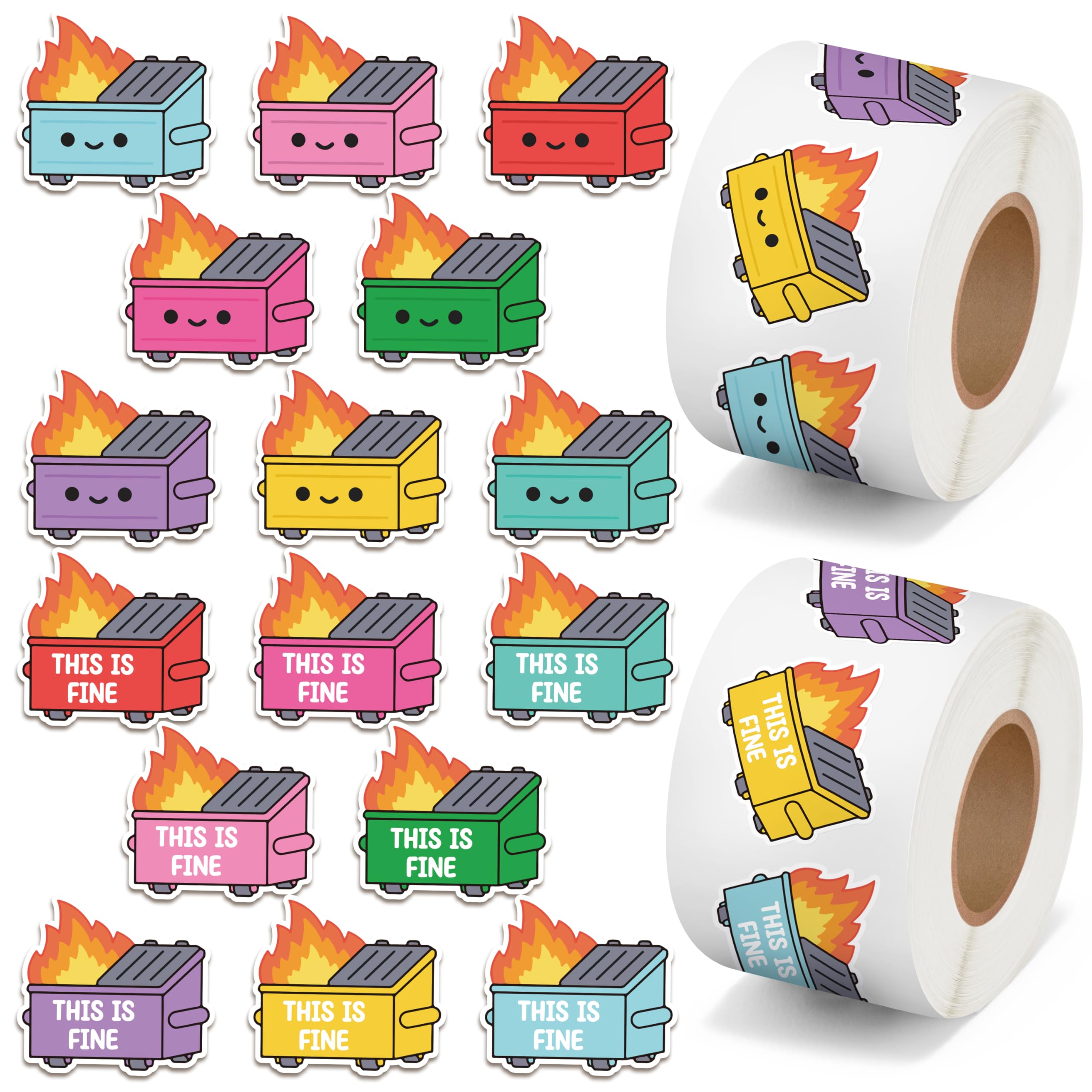 Andi Cppss Dumpster Fire Roll Stickers - 1000PCS Dumpster Fire Stickers for Kids Adults Water Bottle Funny Classroom Rewar...