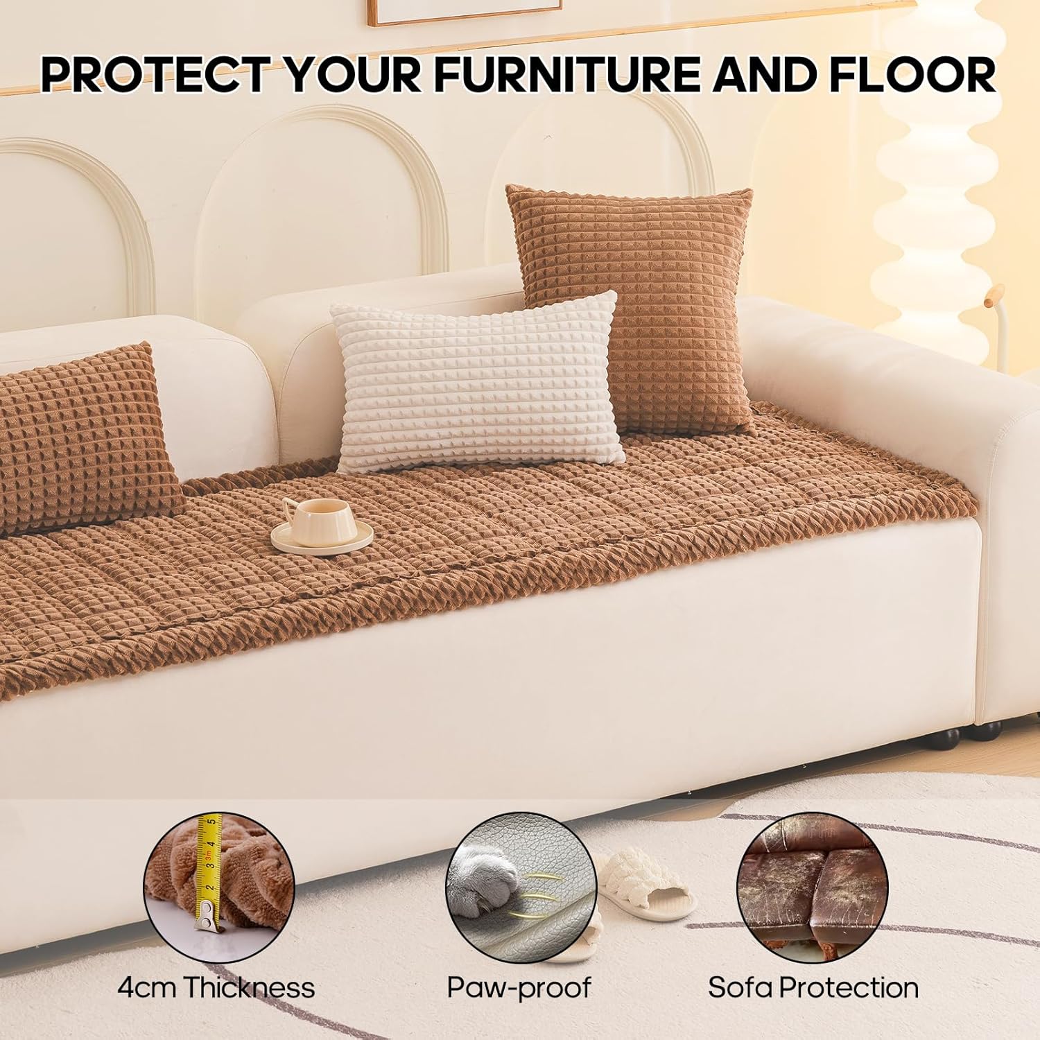 Couch Cover for Dogs Washable, Soft Flannel Pets Couch Cover for Sofa, Non Slip Couch Protector Pet Friendly, Dog Mat for Couches and Sofas(Brown, 27.56 x 70.9 inch)