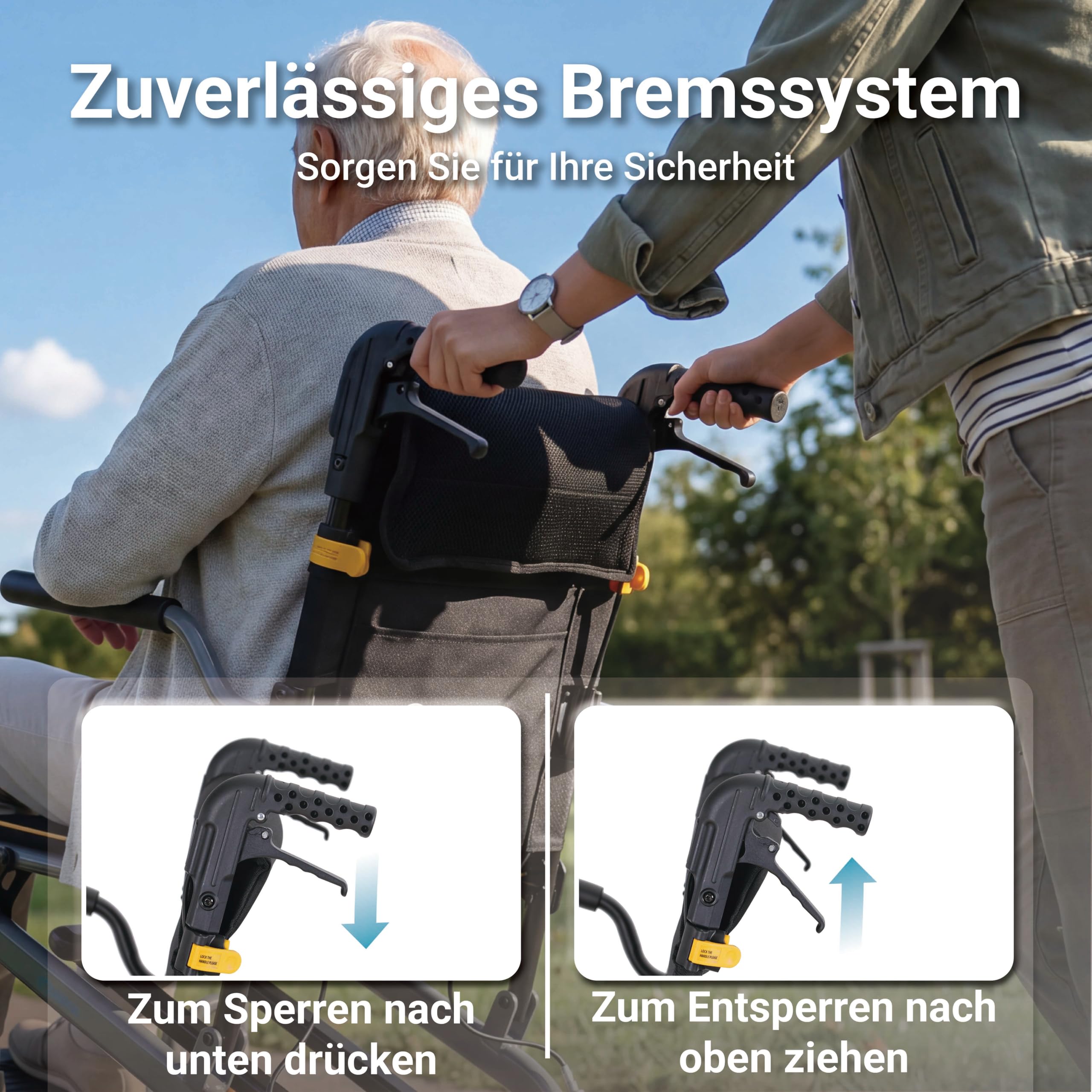Rollstuhl Faltbar Leicht Reiserollstuhl bis 136 kg | Schmal Rollstühle Klappbar Aluminium mit Ausziehbarem Zuggriff Rutschfeste Fußstütze für Senioren Wohnung & Reisen