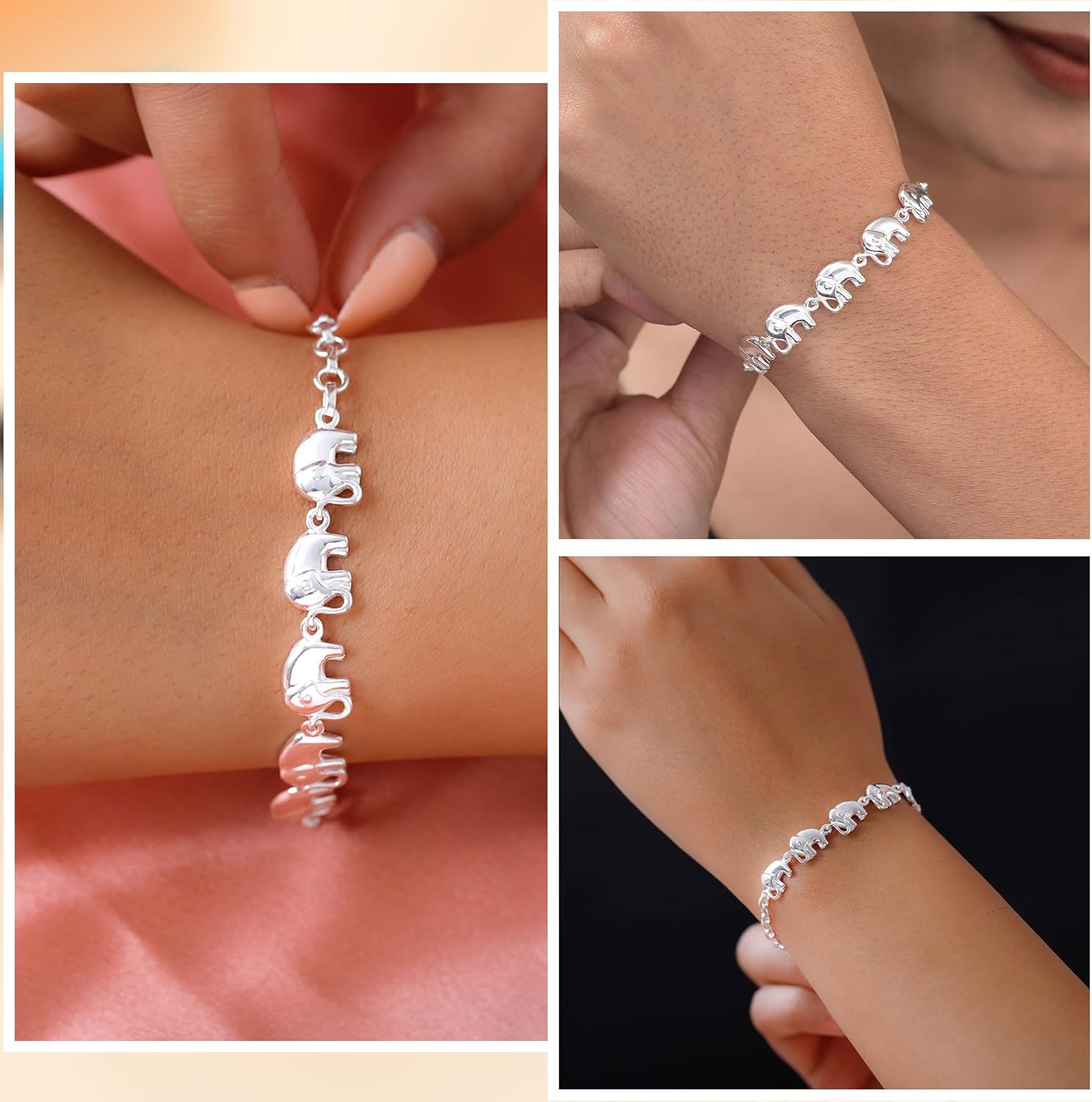 SHOP LC DELIVERING JOY Elephant Charm Bracelet in 925 Sterling Silver Bracelets for Women Trendy - Adjustable Link Cute Animal Jewelry Birthday Gifts for Her - Size 7.25 Inches - Image 3