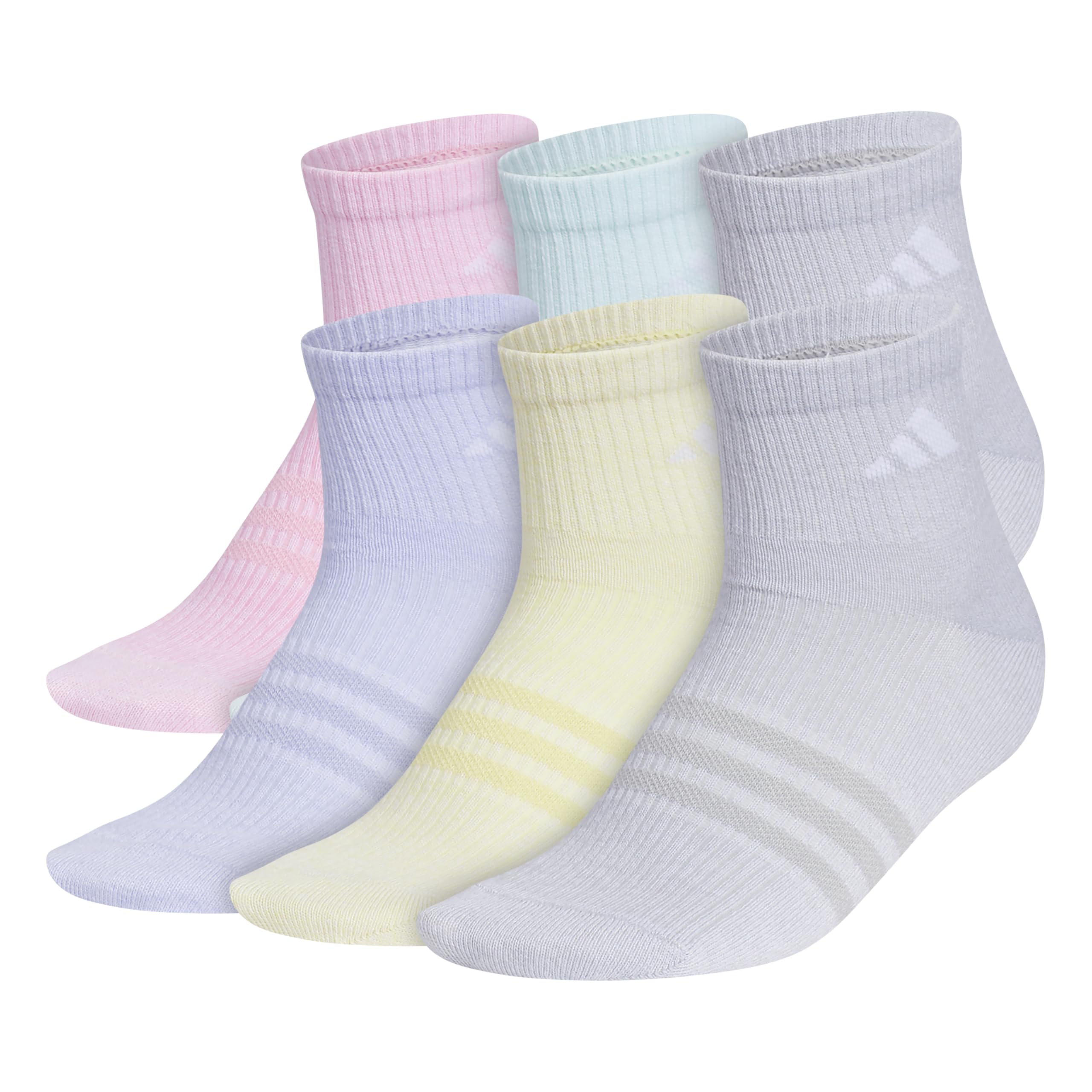 adidas Superlite 3.0 Sportsocken für Mädchen (6 Paar) mit spezieller Polsterung und Fußgewölbe-Kompressionssocken (6 Stück), rosa/grau (True Pink/Semi Flash Aqua Blue/Clear Onix Grey), L