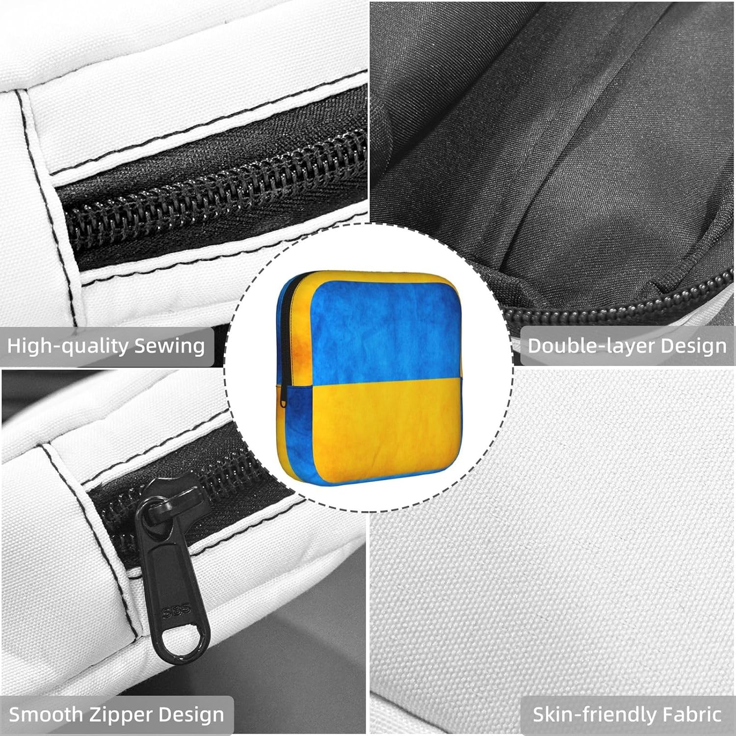 Ukrainian Flag Print Women Period Bag Sanitary Pouch Portable Pad Pouch Tampon Holder Small Zipper Pouch Storage Bag