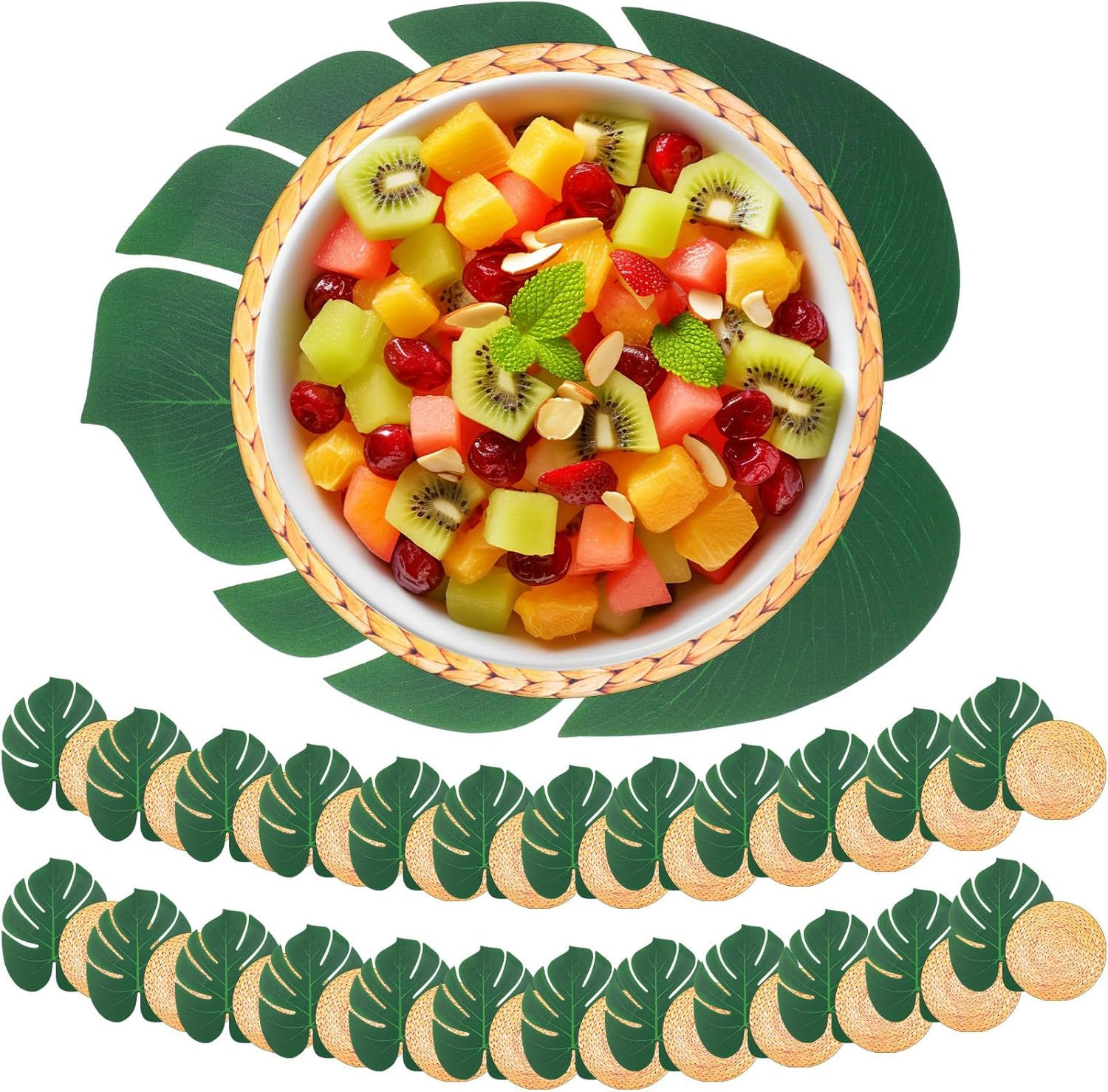 50 Pcs Havana Night Party Luau Placemats and Palm Placemat, Round Luau Paper Place Mats Tropical Palm Leaf Place Mats for Wedding Dinner