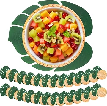 50 Pcs Havana Night Party Luau Placemats and Palm Placemat, Round Luau Paper Place Mats Tropical Palm Leaf Place Mats for Wedding Dinner