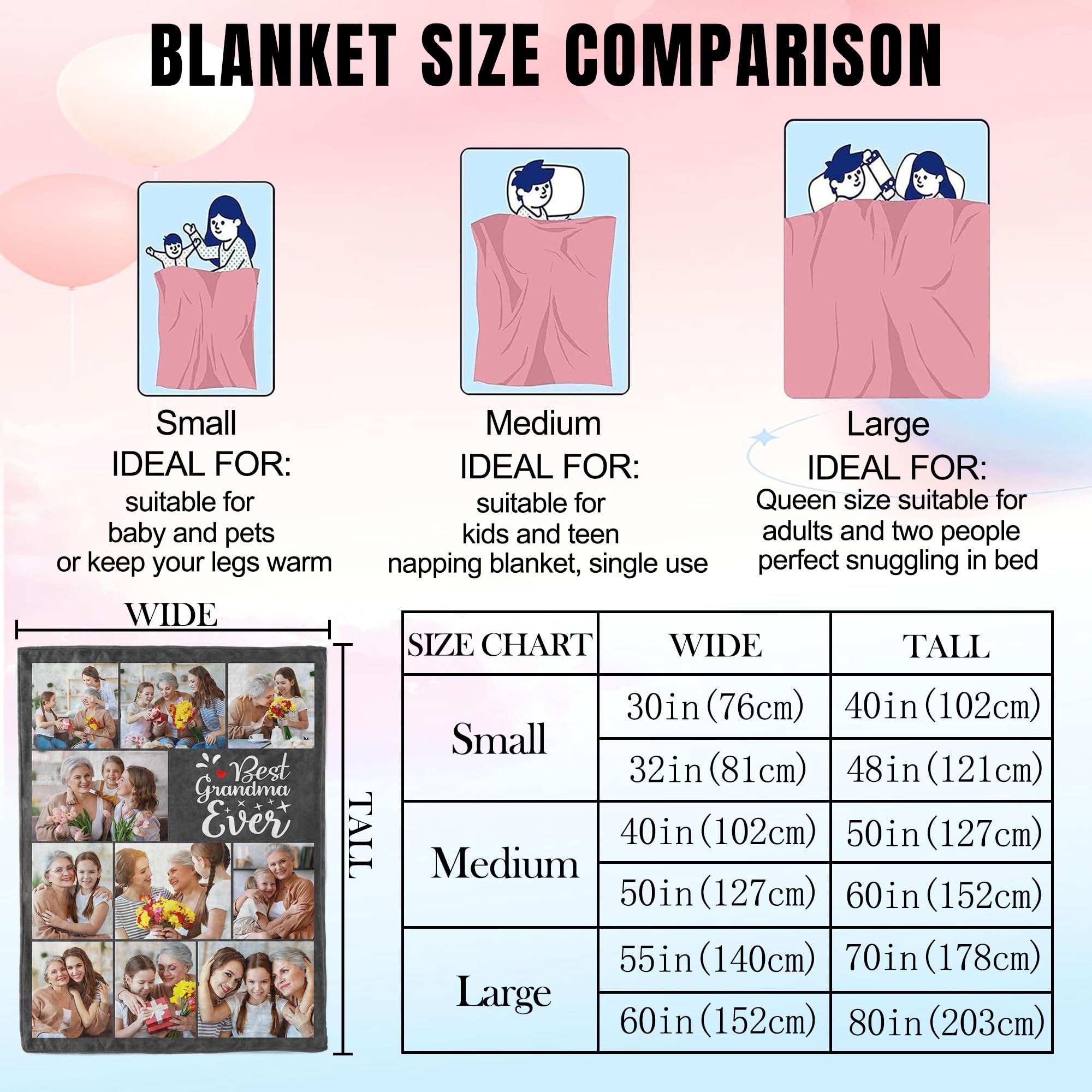 Custom Photo Blanket For Grandma - Personalized Throw With Pictures & Text, Best Grandma Ever Gift