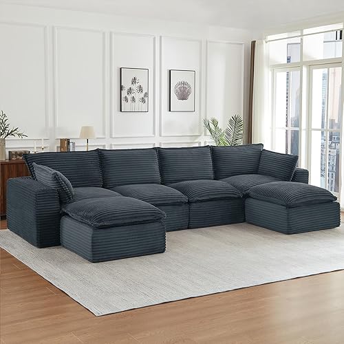 141" Cloud Sectional Couches for Living Room, Convertible U Shaped Couch with Ottoman, 4 Seat Modular Boneless Sofa Couch, No Assembly Required (Deep Gray, 4 Seat U Shaped Sofa)