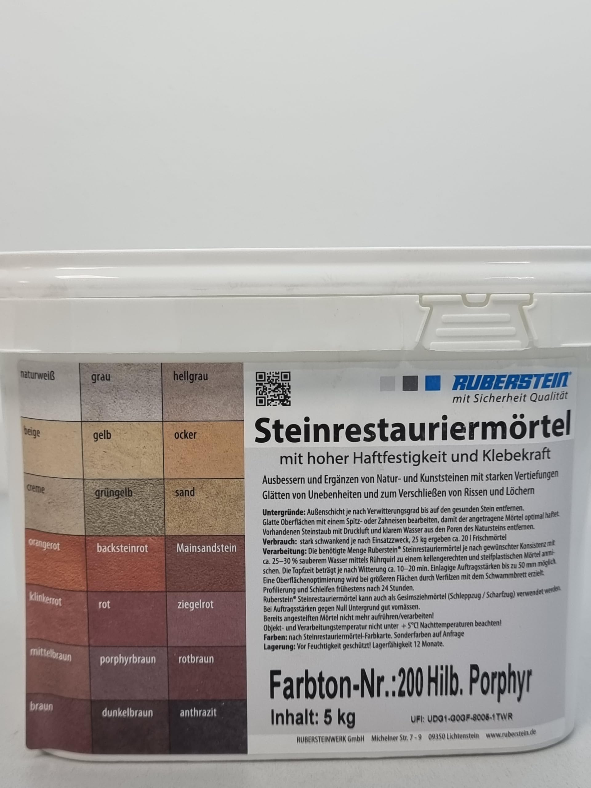 Steinrestauriermörtel/Reparaturmörtel/Mörtel für Sandstein 5 kg im Eimer (Hilbersdorfer Porphyr)