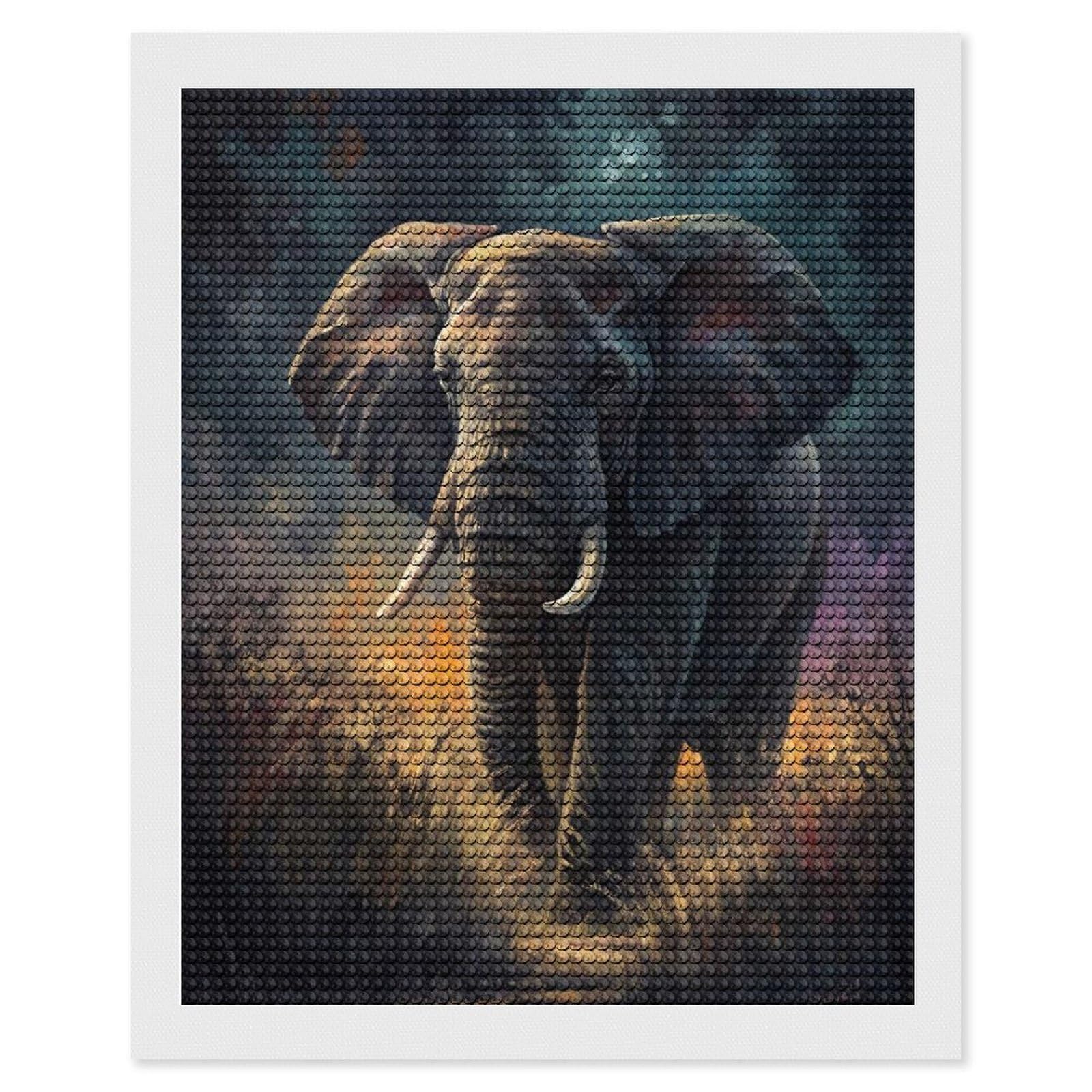 Junmoney Majestic Elephant in A Dramatic Landscape Diamond Painting Kit 16"x20", Festive Craft Gift, Bedroom Decor, Full Kit Included, Creative Gift Idea