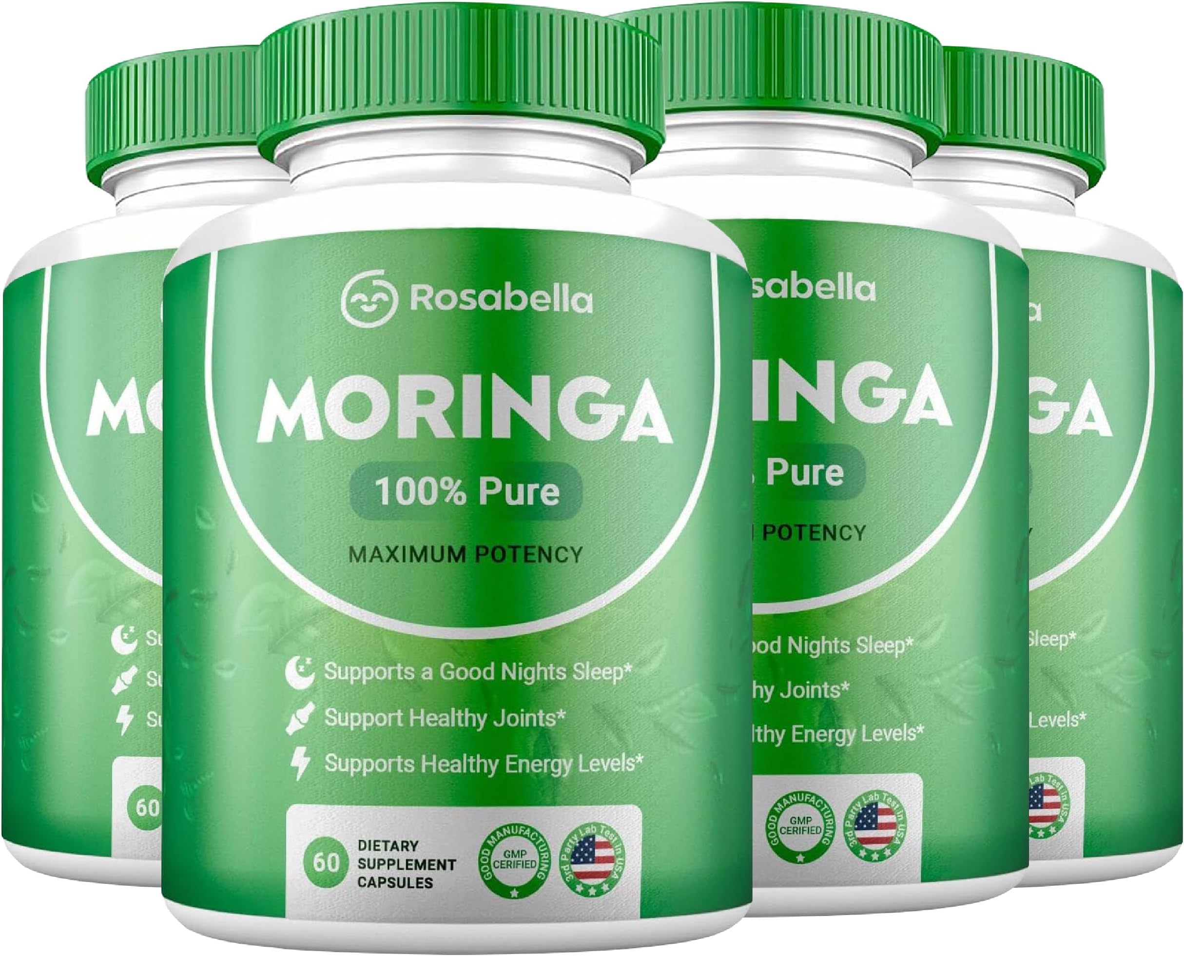 Moringa Powder Capsules - Pure Nutrient-Rich Moringa Powder - A Natural Green Antioxidant Superfood - Supports Energy, Skin Health, Gut Health+ - w/Essential Vitamins & Amino Acids A1 - Pack of 4
