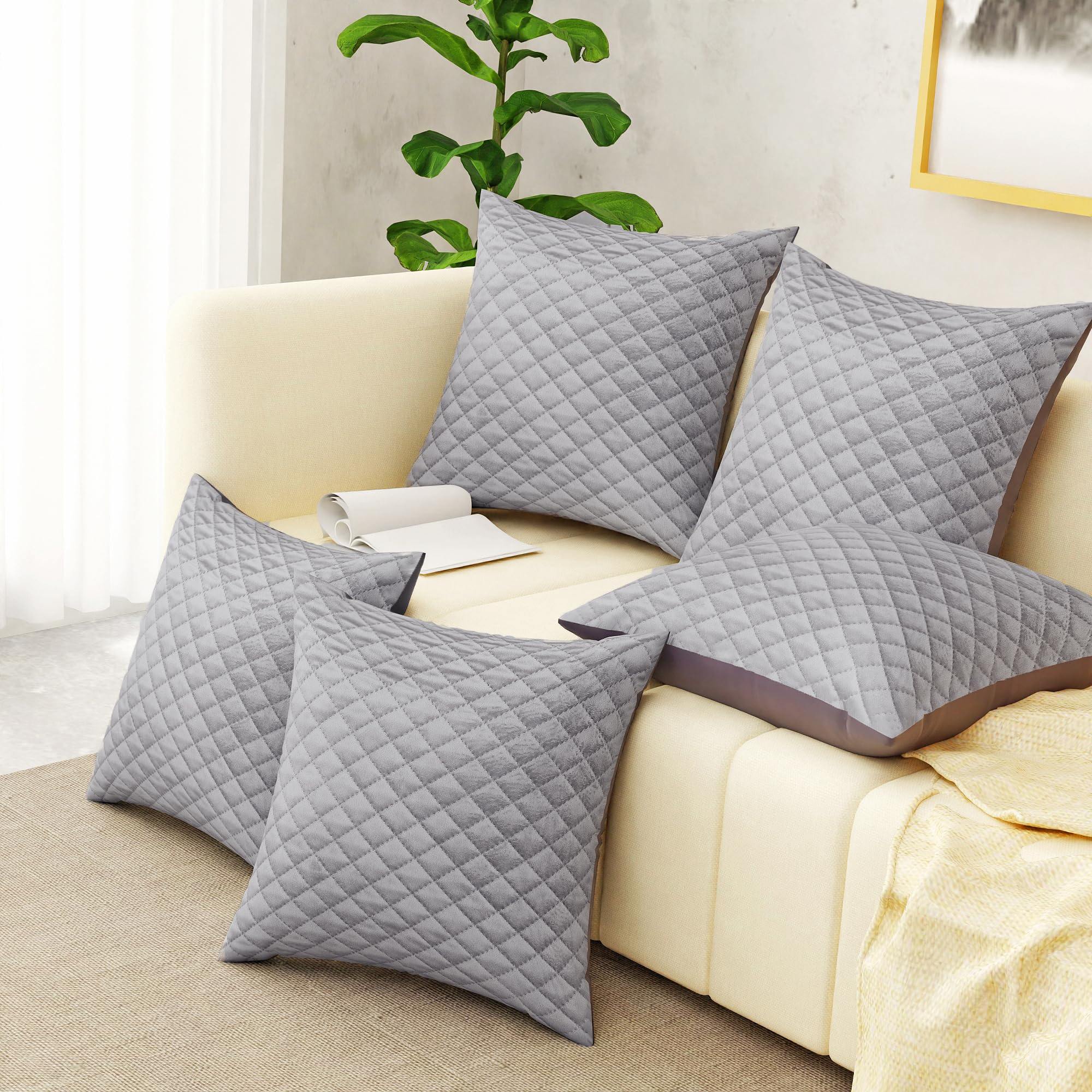SK Global Soft Quilted Velvet Cushion Covers|for Sofa, Living Room/Home Décor, 16 inch x 16 inch (Pack of 5, Grey) (B0D9LRR1JV) Amazon Price History, Amazon Price Tracker