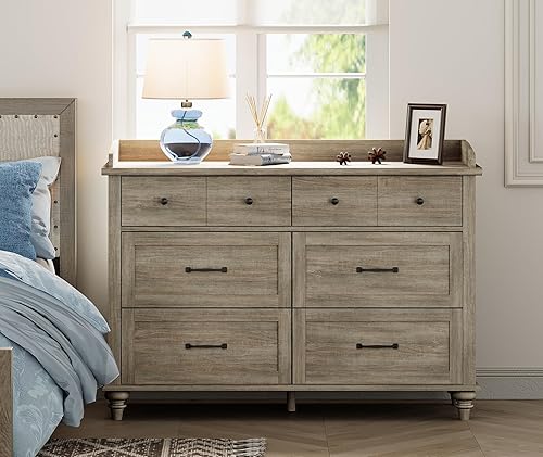 Miniatura 3 de WAMPAT Cómoda gris para dormitorio con 6 cajones, cómoda para niños con cómoda ancha, organizador de almacenamiento de armario de madera clara de