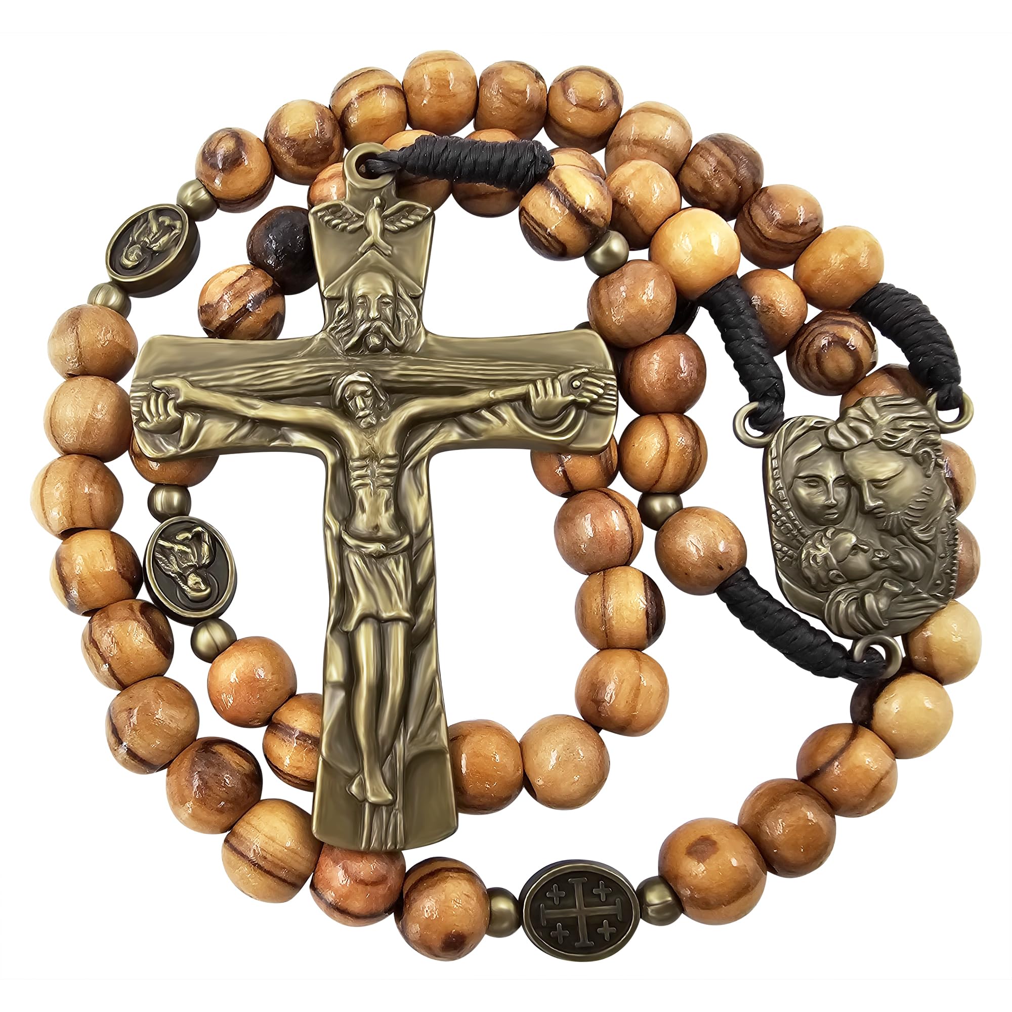 TALISMAN4U Olive Wood Prayer Beads Catholic Rosary Bronze Crucifix | Holy Family Medal Handmade Gift for Men & Women Rosary Pouch & Prayer Card Included product thumbnail 2