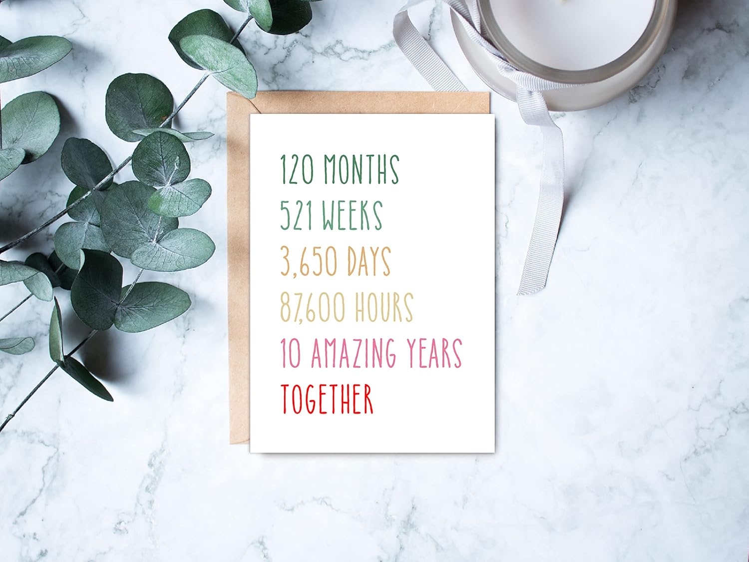 10Th Anniversary Card - Funny 10 Years Wedding Anniversary Cards - Tenth Anniversary Card For Him Her - Gift Perfect For Husband Wife,5 x 7 inches image 4 of 4 B09KXWX52C