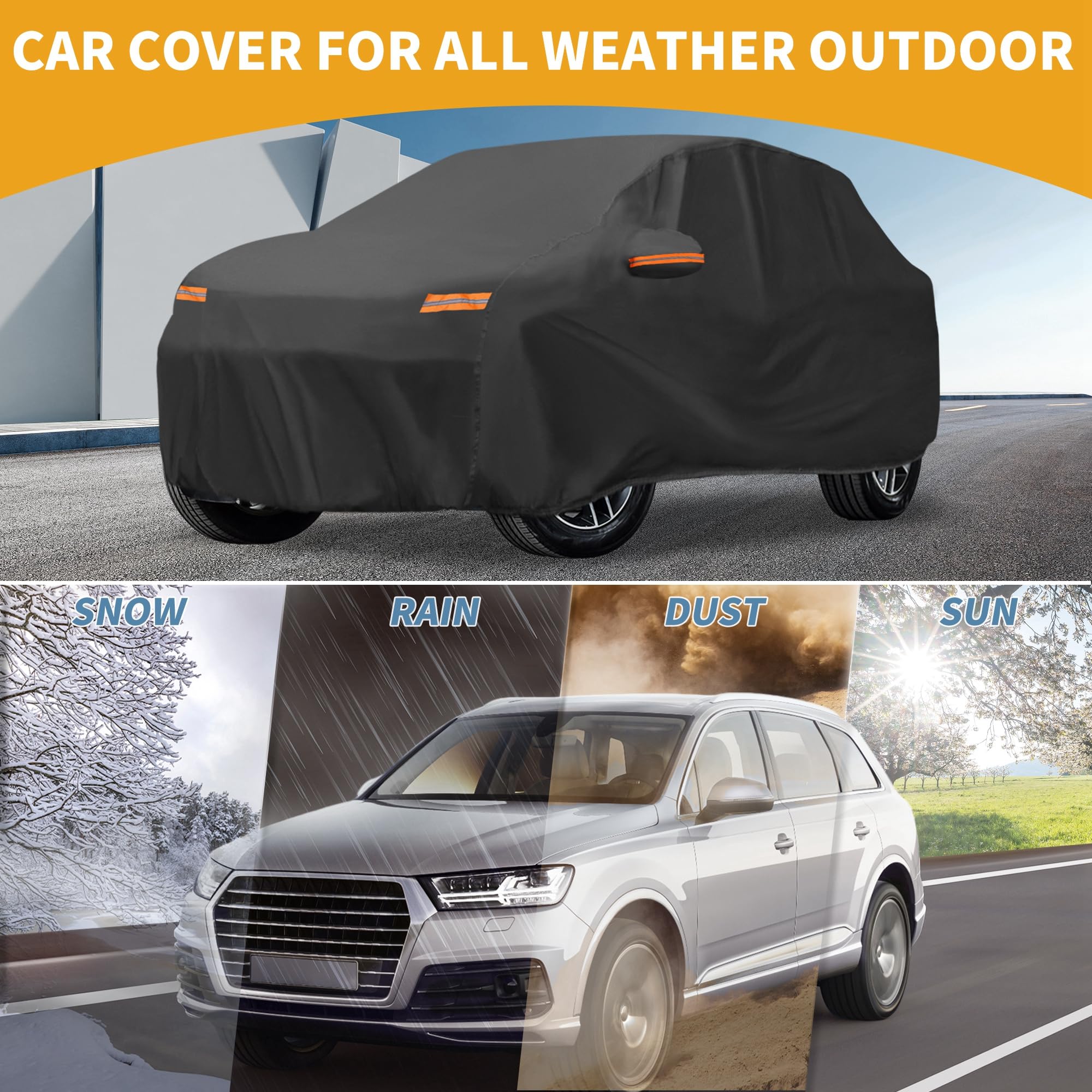 Funda para Todo Clima Protección Exterior Completa Anti-UV Sol Lluvia para Nissan Juke 210D-PU Negro con Franjas Reflectantes.