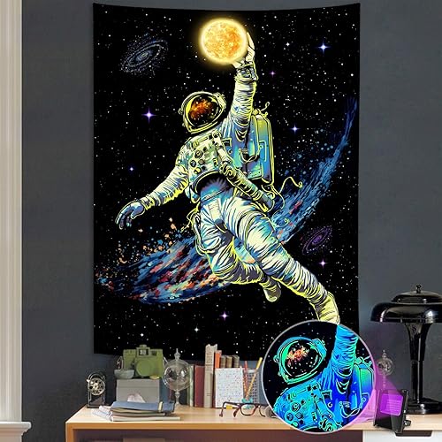 Miniatura 2 de Lifeella Tapiz de astronauta con luz negra, tapices reactivos para el espacio exterior para hombres, chicos, adolescentes, niños, que brillan en la