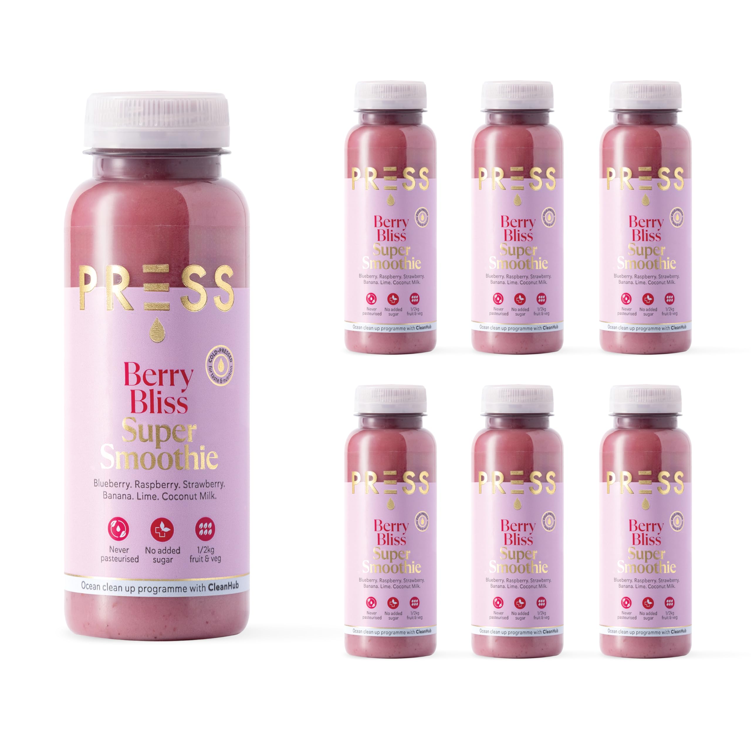 Press, Berry Bliss Super Smoothie, 250ml X 6, Cold Pressed Berry Smoothie, Vegan Friendly
