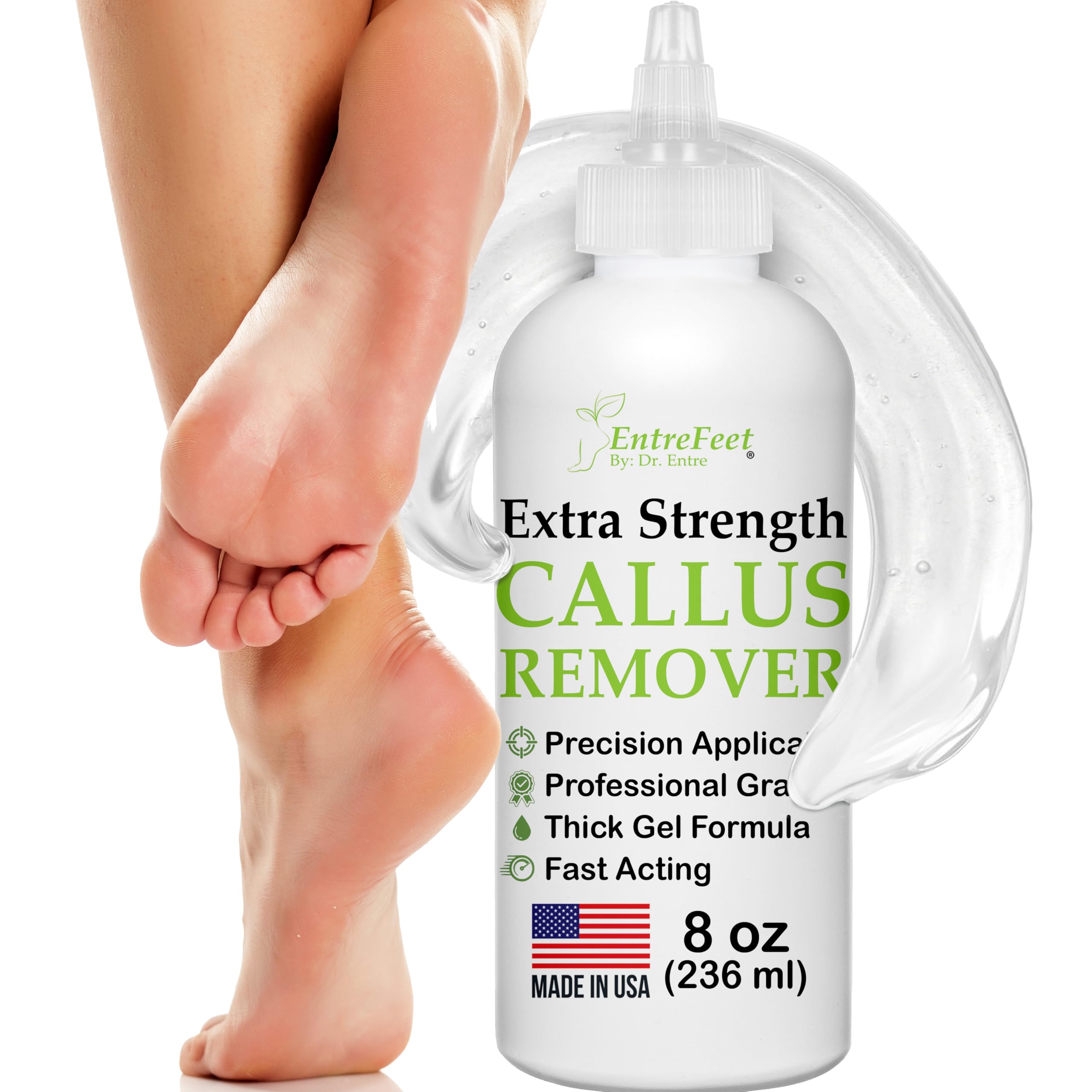 Dr. Entre's Callus Remover Gel: 8oz Extra Strength with Precision Applicator, Callus Remover for Feet, Foot Callus Remover, Foot Care, Pedicure Tools Supplies, Dead Skin Remover