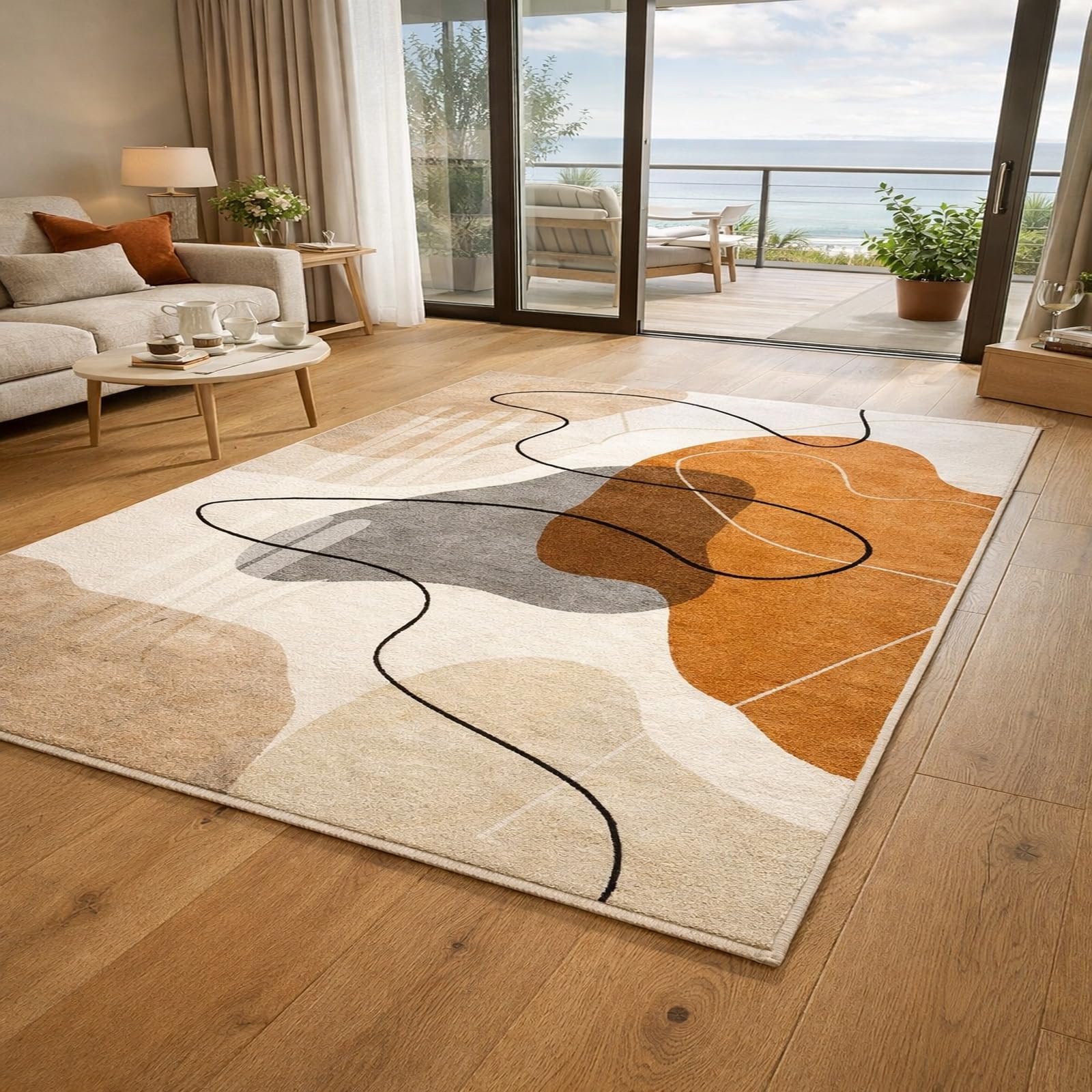 Tapis de salon moderne orange et gris pour réchauffer l'ambiance de la chambre