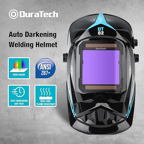 Miniatura 2 de DURATECH Casco de soldadura con oscurecimiento automático con lentes de repuesto, gran visión, casco de soldadura de color verdadero con 4 sensores