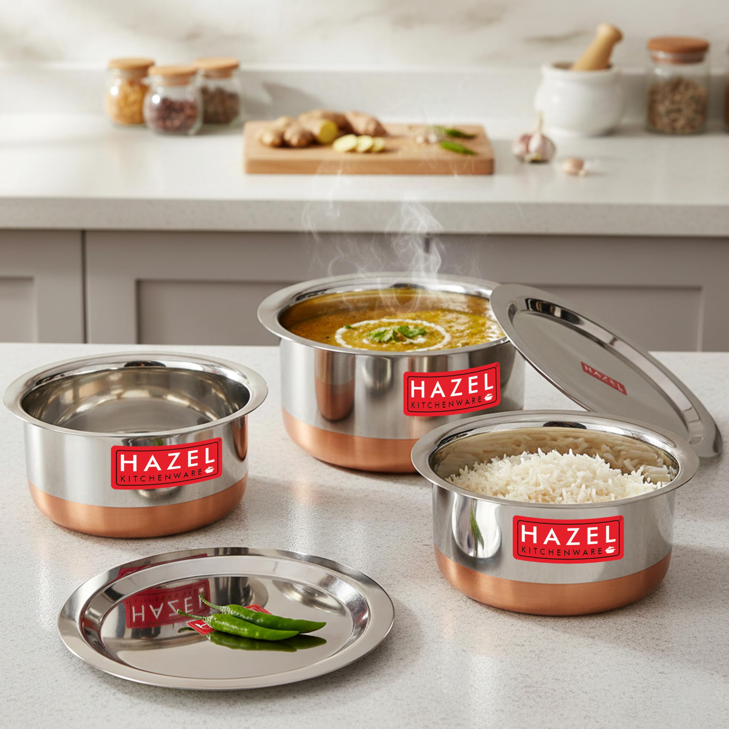 Buy HAZEL Stainless Steel Patila Set with Lid 3 Pieces (1 L, 1.5 L