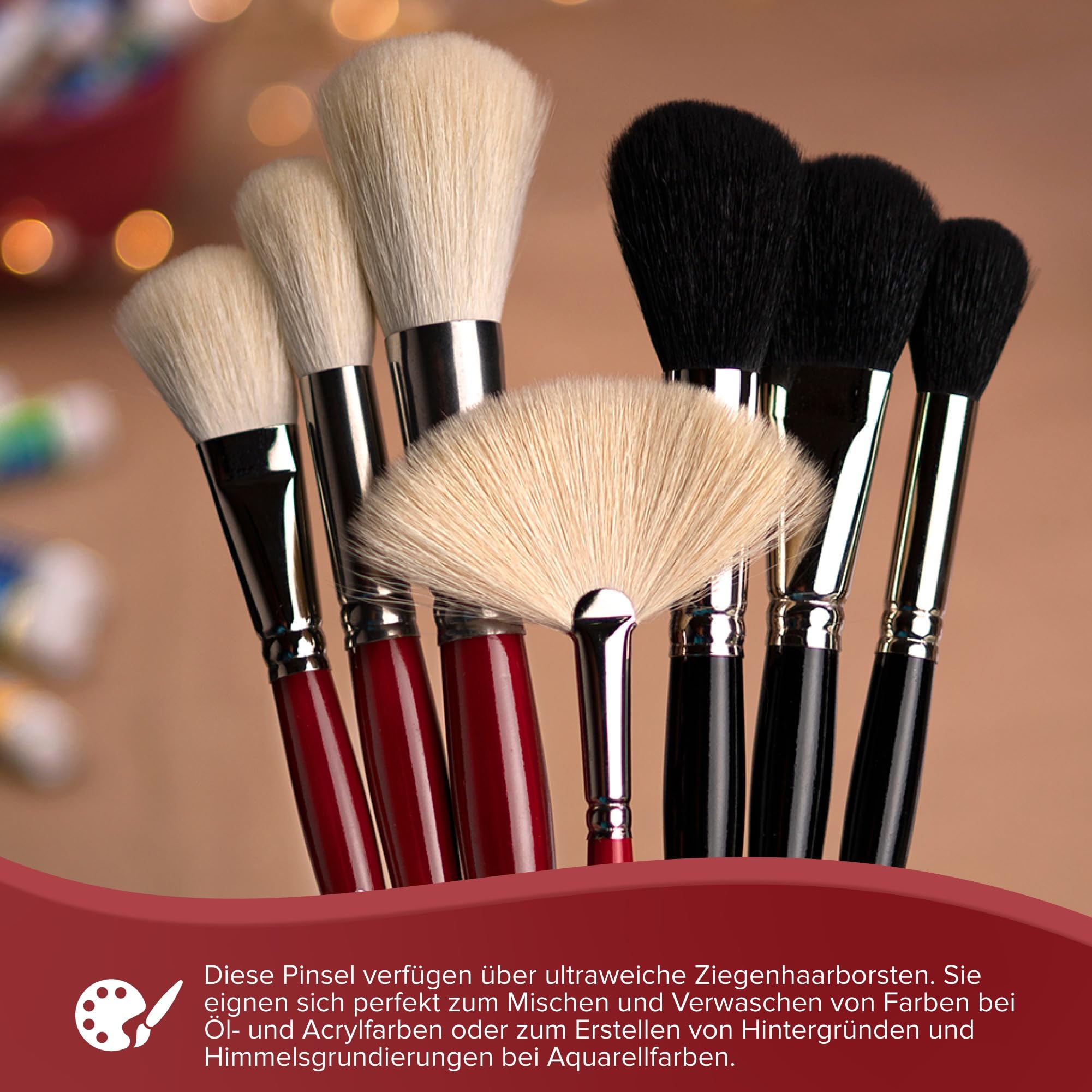Silber Pinsel Serie 5518S Silber Mop rund kurzer Griff Pinsel, Ziegenhaar, Crimson/Weiß, Größe 16